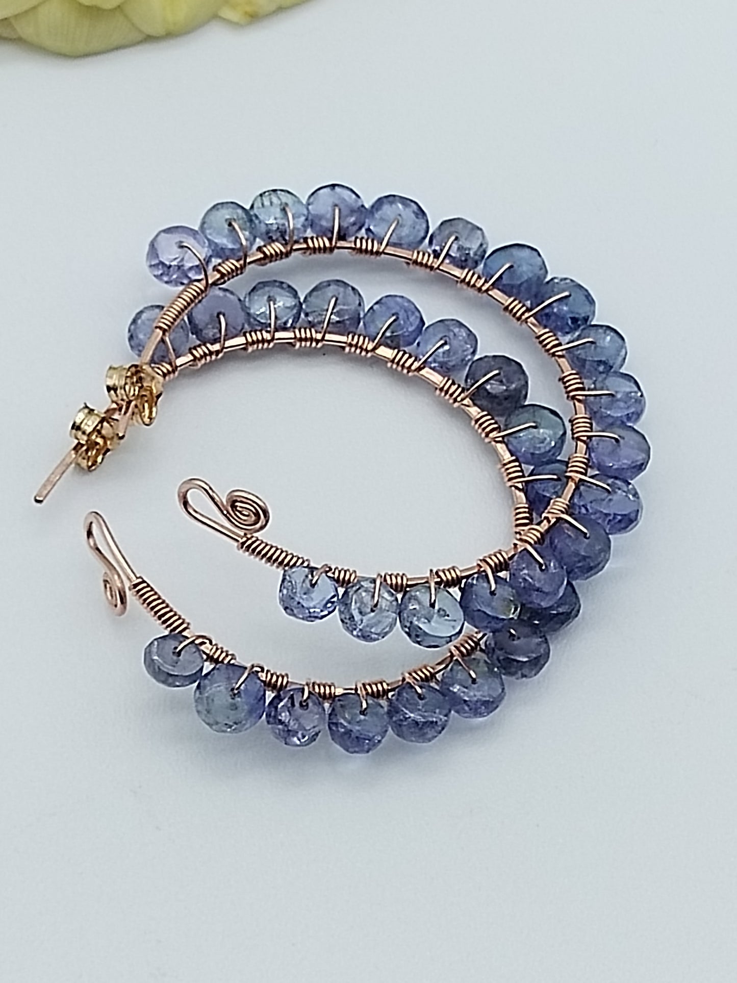 Tanzanite Hoop Earrings, 14k Rose Gold Filled