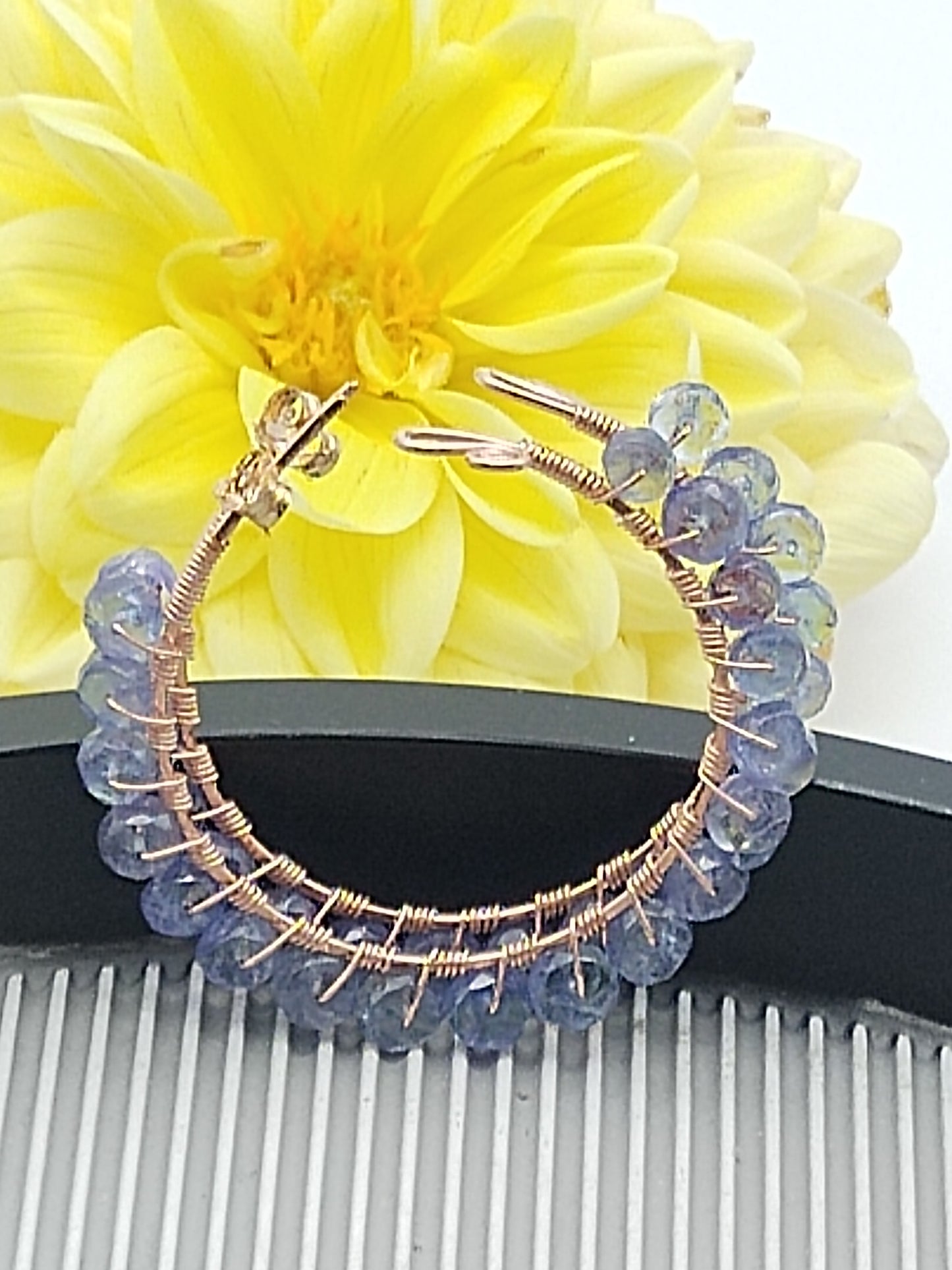 Tanzanite Hoop Earrings, 14k Rose Gold Filled