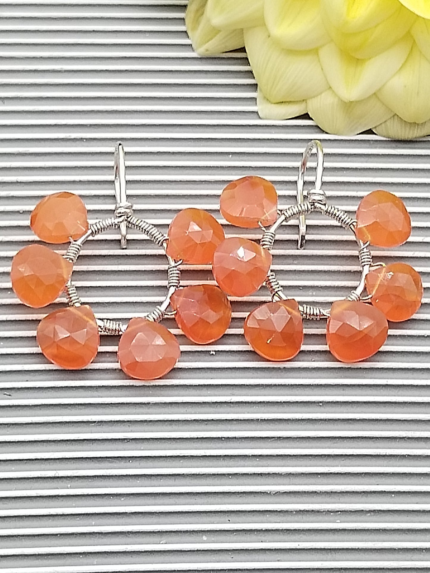 Carnelian Drop Hoop Earrings, Sterling Silver 925