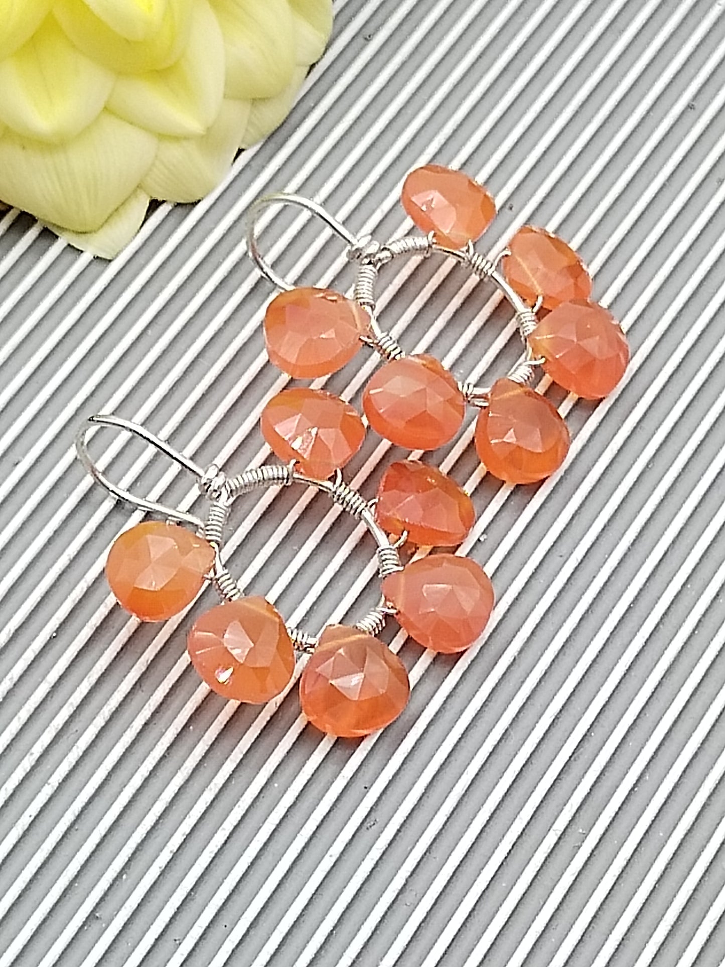 Carnelian Drop Hoop Earrings, Sterling Silver 925