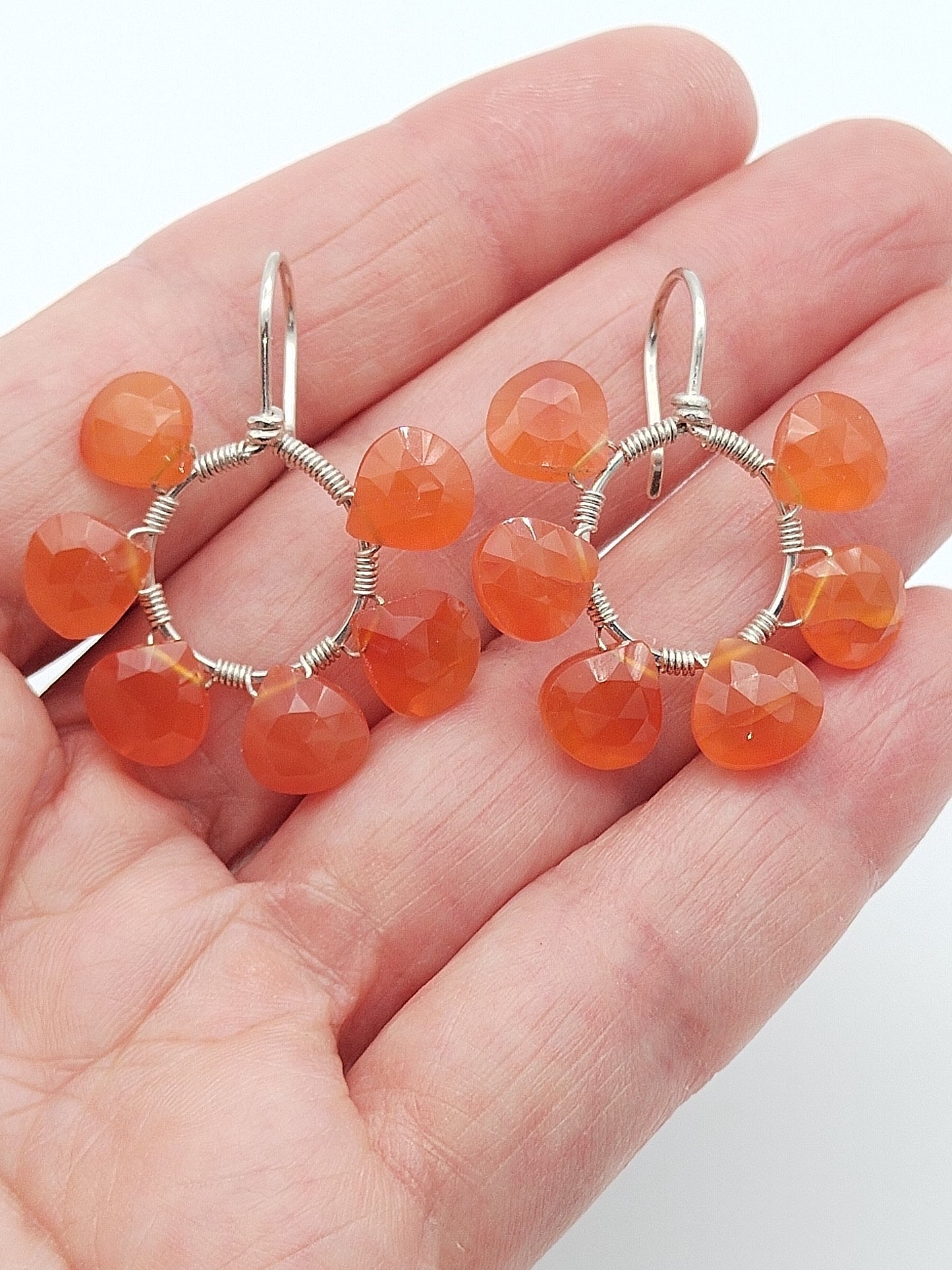 Carnelian Drop Hoop Earrings, Sterling Silver 925