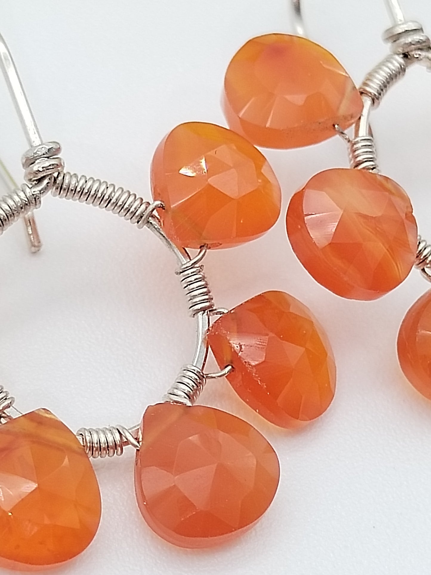 Carnelian Drop Hoop Earrings, Sterling Silver 925