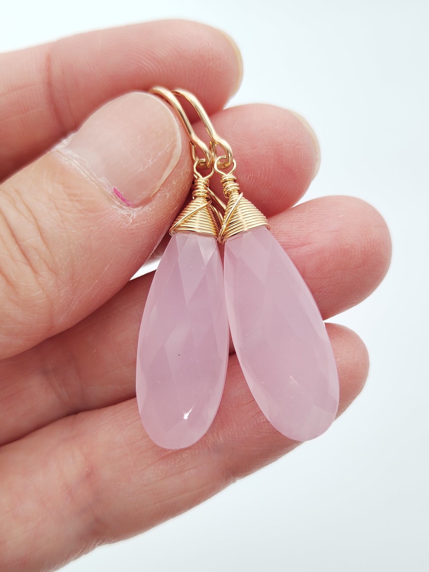 Pink Chalcedony Dangle Earrings, 14k Gold Filled