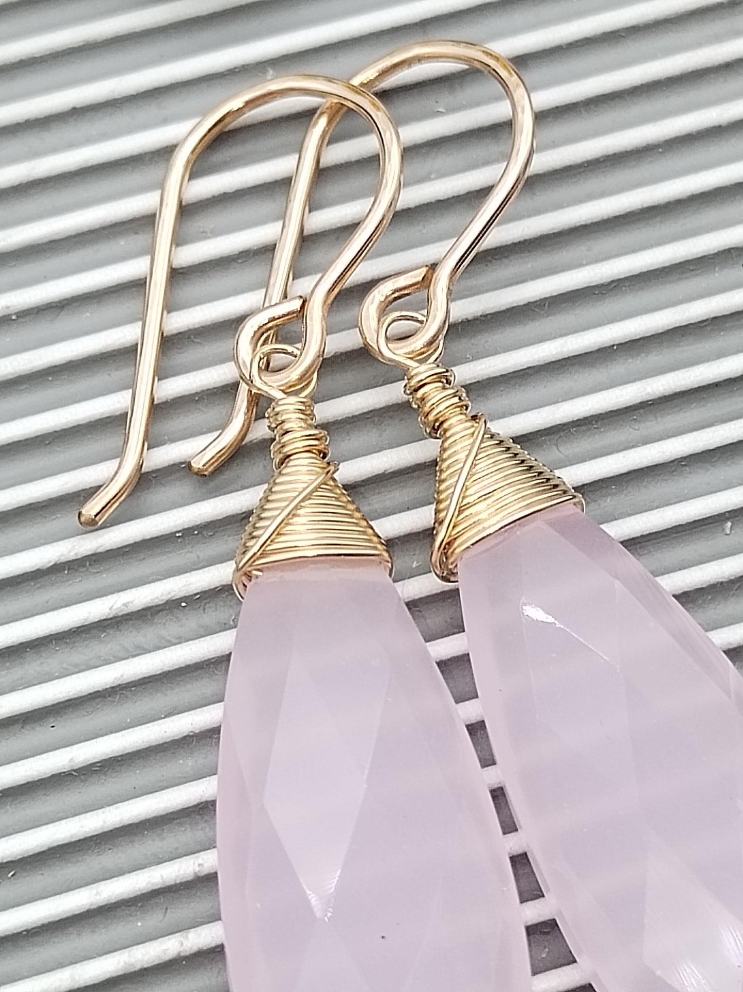 Pink Chalcedony Dangle Earrings, 14k Gold Filled