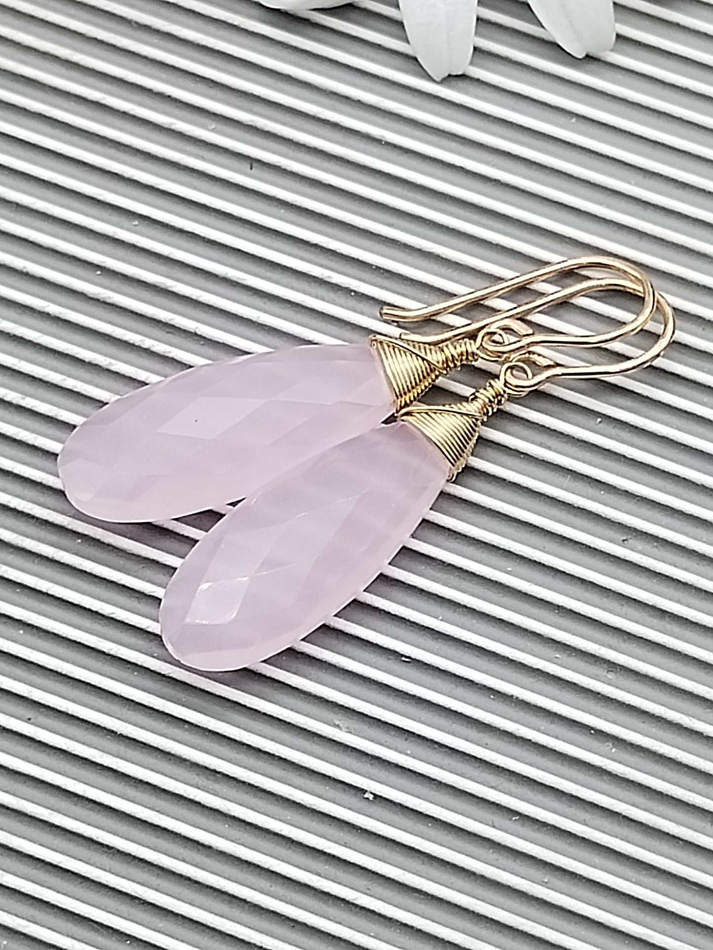 Pink Chalcedony Dangle Earrings, 14k Gold Filled