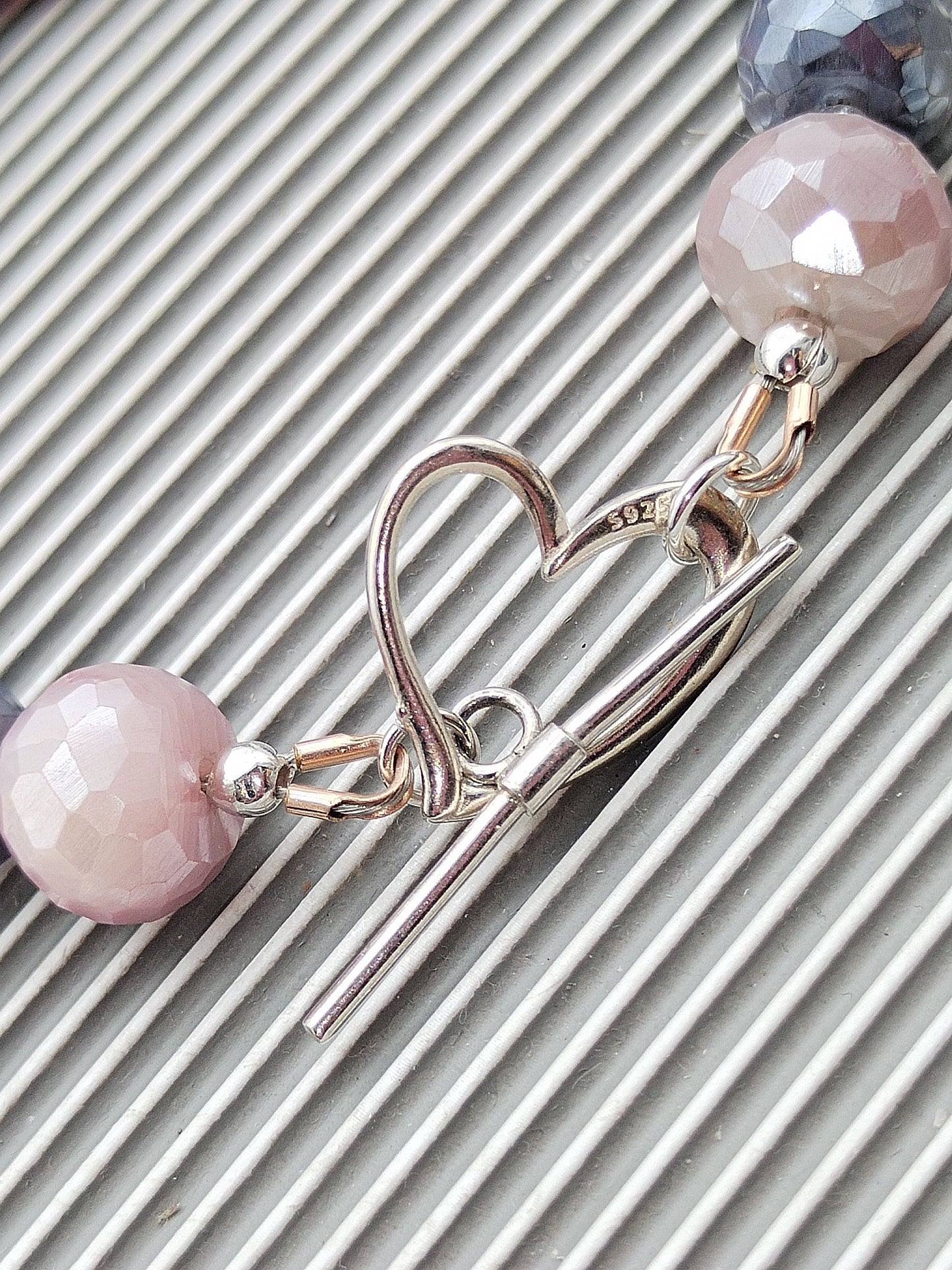 Pink Opal & Moonstone Rondelle Bracelet, Sterling Silver 925