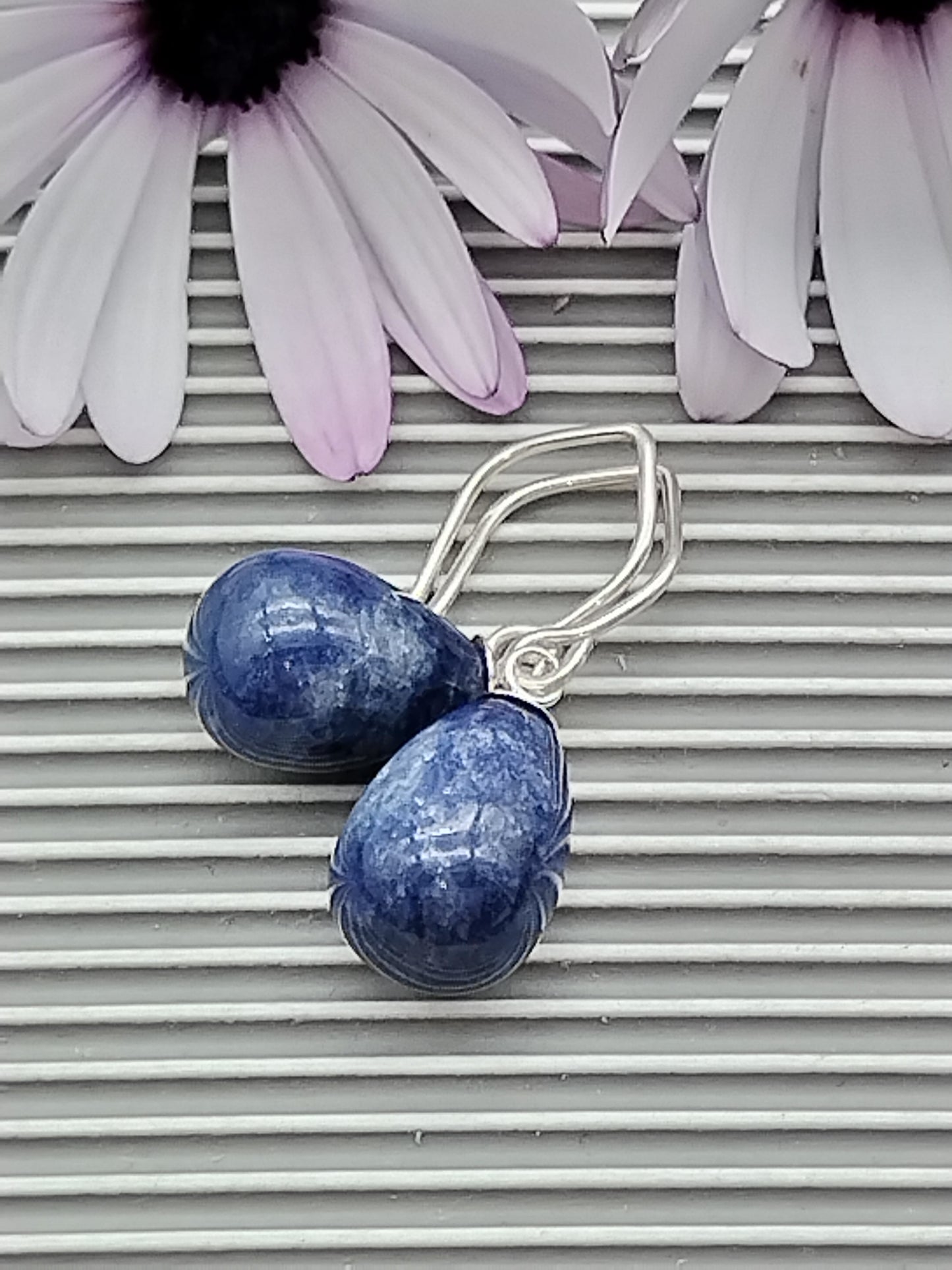 Sodalite Drop Dangle Earrings, Sterling Silver Gemstone Earrings