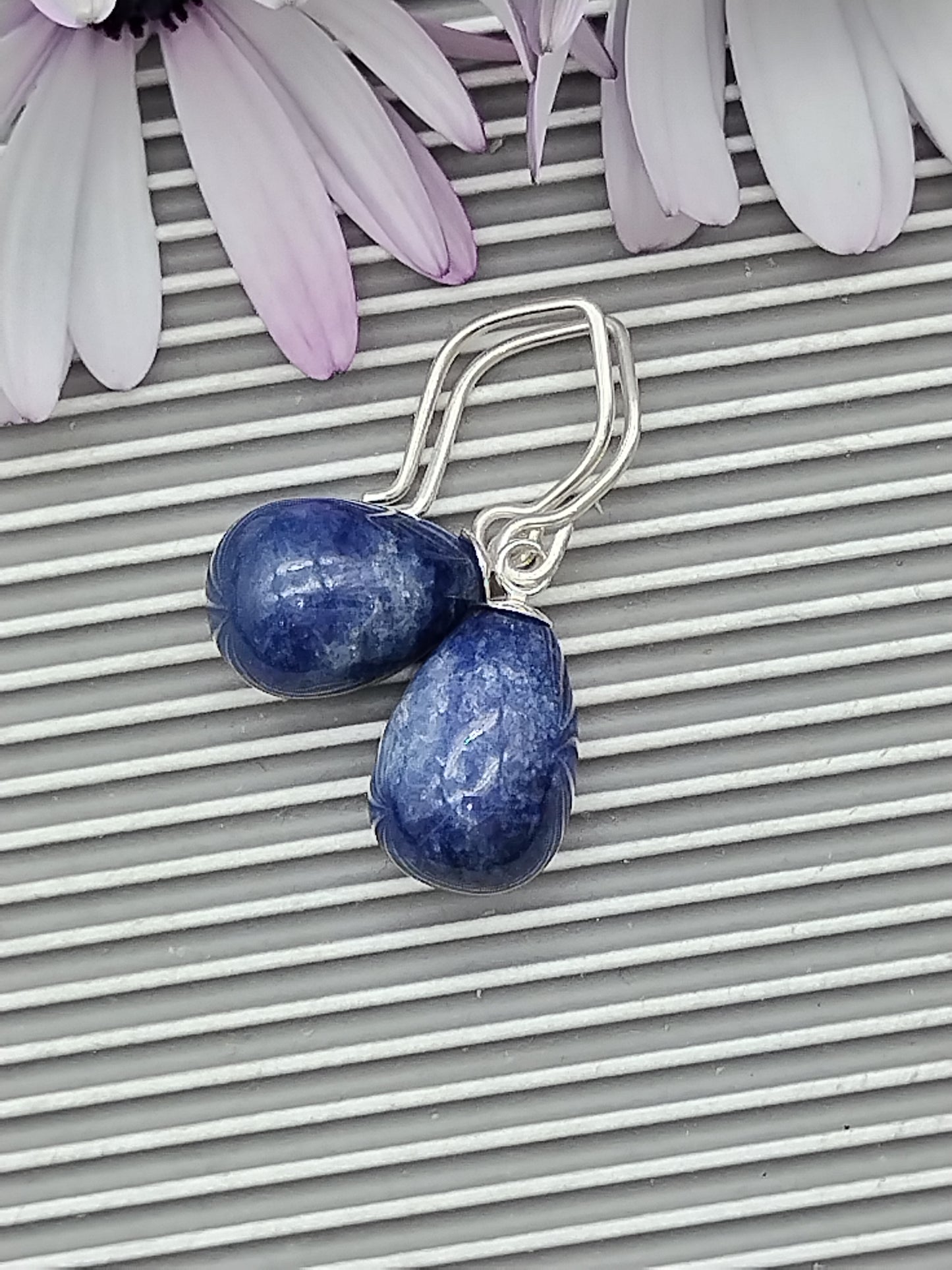 Sodalite Drop Dangle Earrings, Sterling Silver Gemstone Earrings