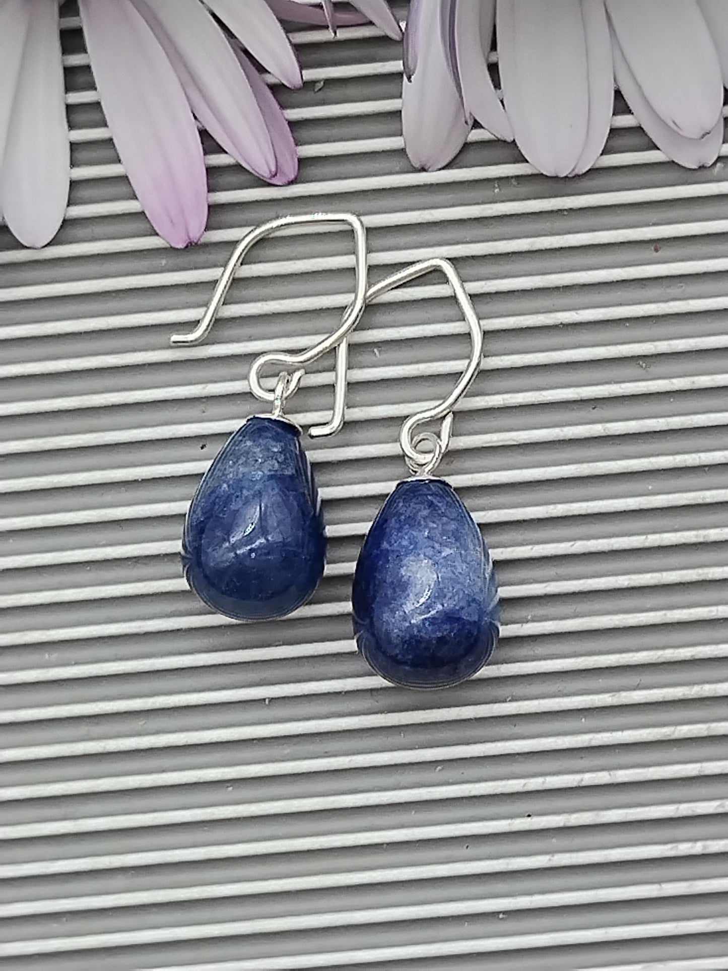 Sodalite Drop Dangle Earrings, Sterling Silver Gemstone Earrings