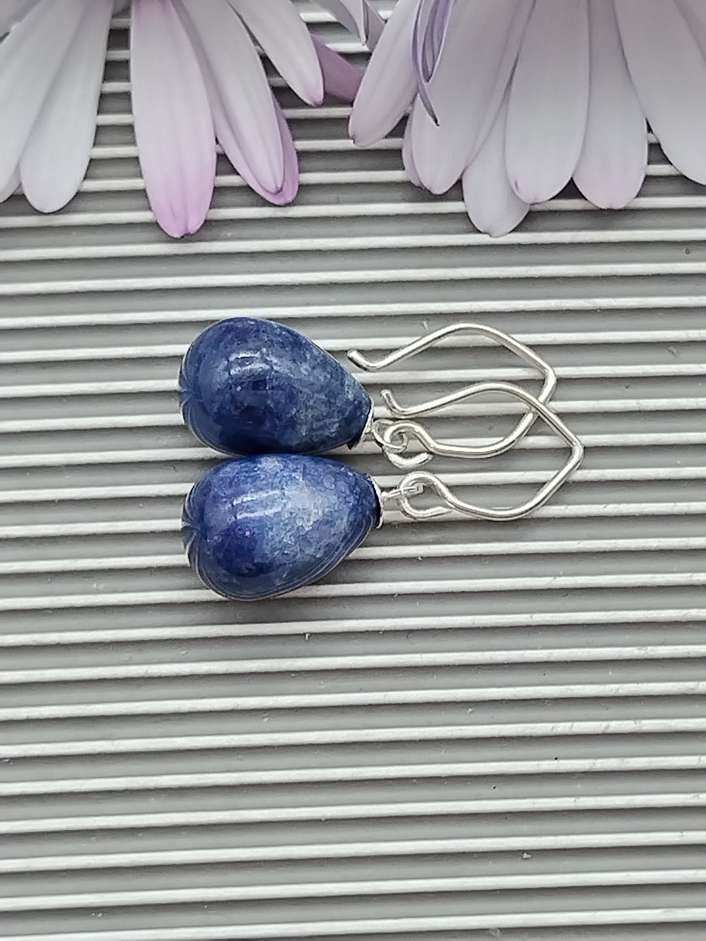 Sodalite Drop Dangle Earrings, Sterling Silver Gemstone Earrings