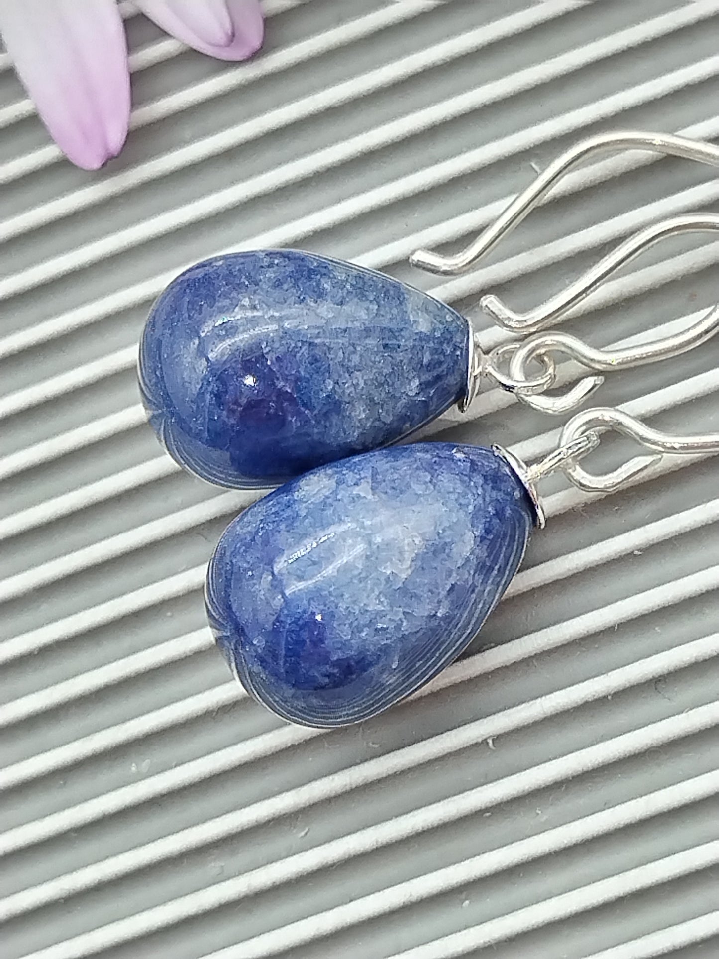 Sodalite Drop Dangle Earrings, Sterling Silver Gemstone Earrings