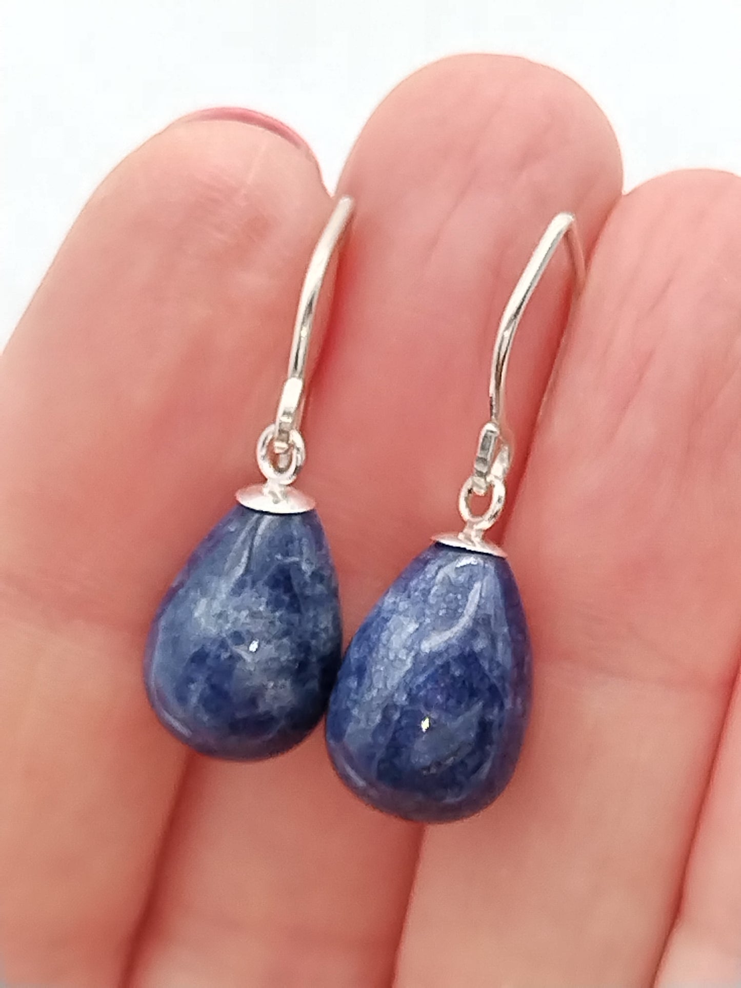 Sodalite Drop Dangle Earrings, Sterling Silver Gemstone Earrings