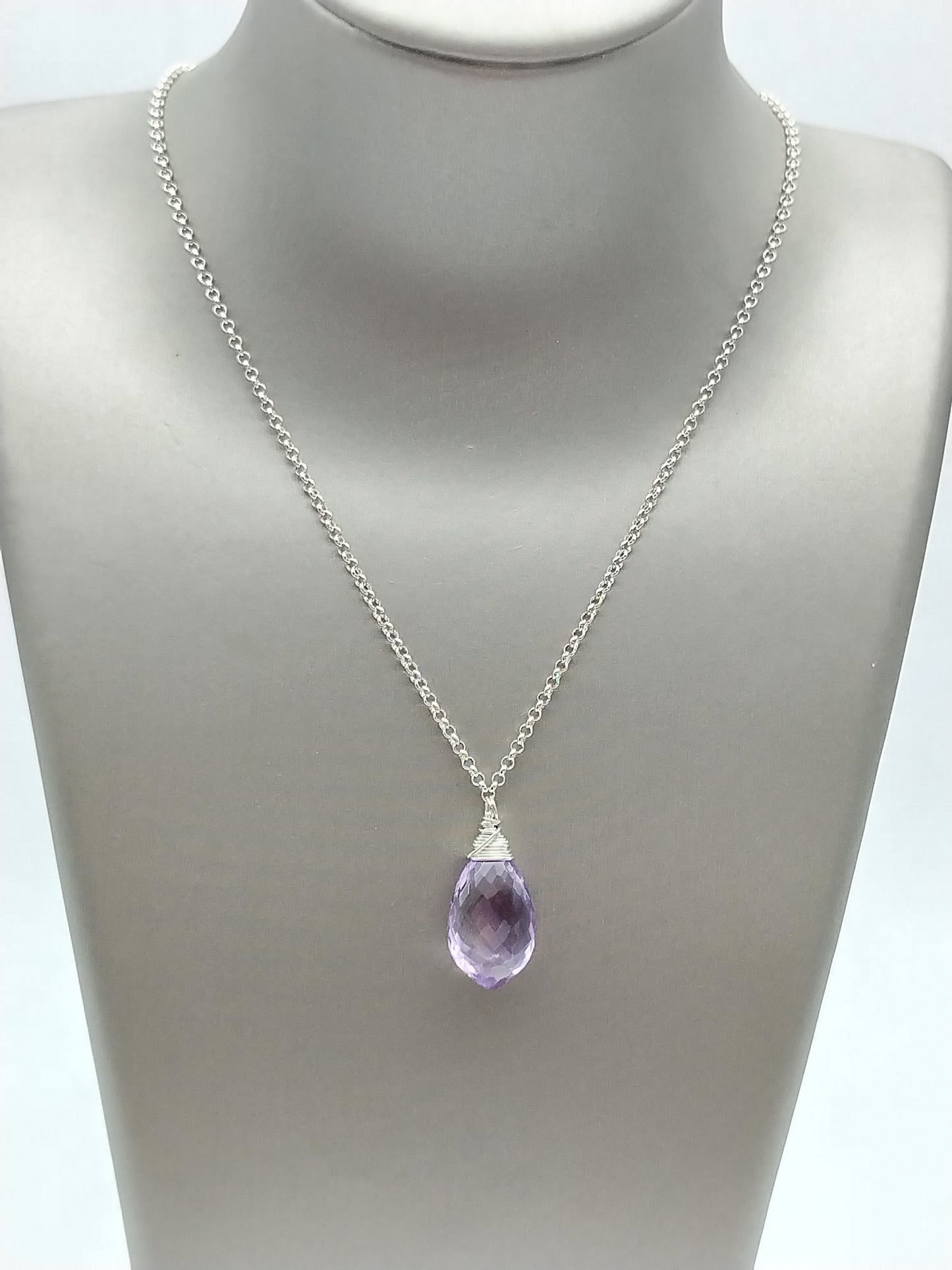 Collar minimalista con colgante de gota de amatista y lavanda, gargantilla de plata de ley con piedras preciosas en forma de rocío