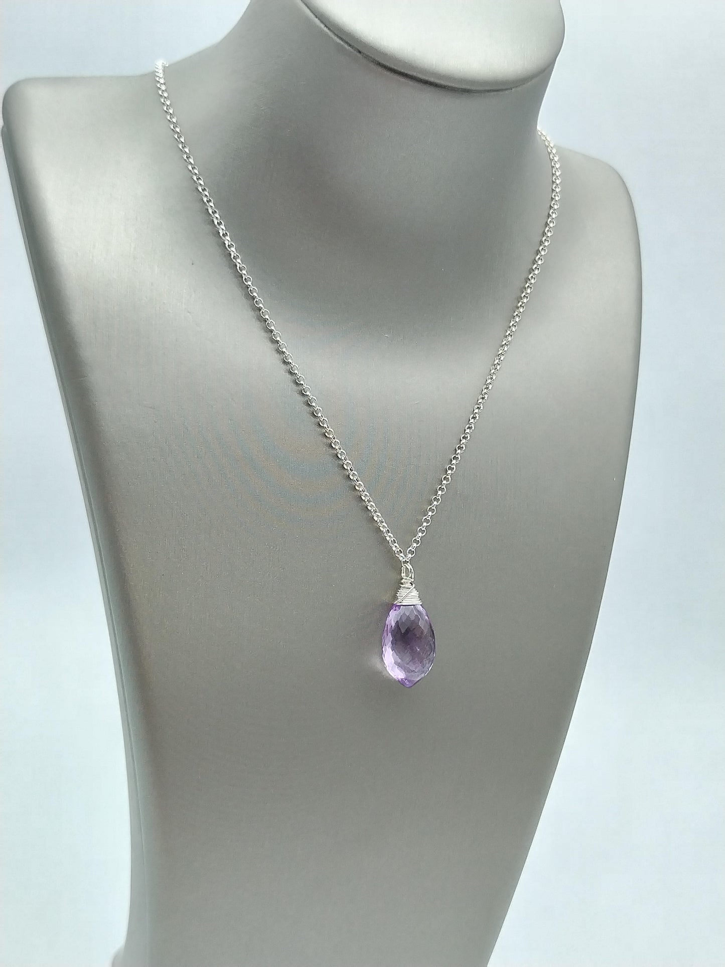 Collar minimalista con colgante de gota de amatista y lavanda, gargantilla de plata de ley con piedras preciosas en forma de rocío