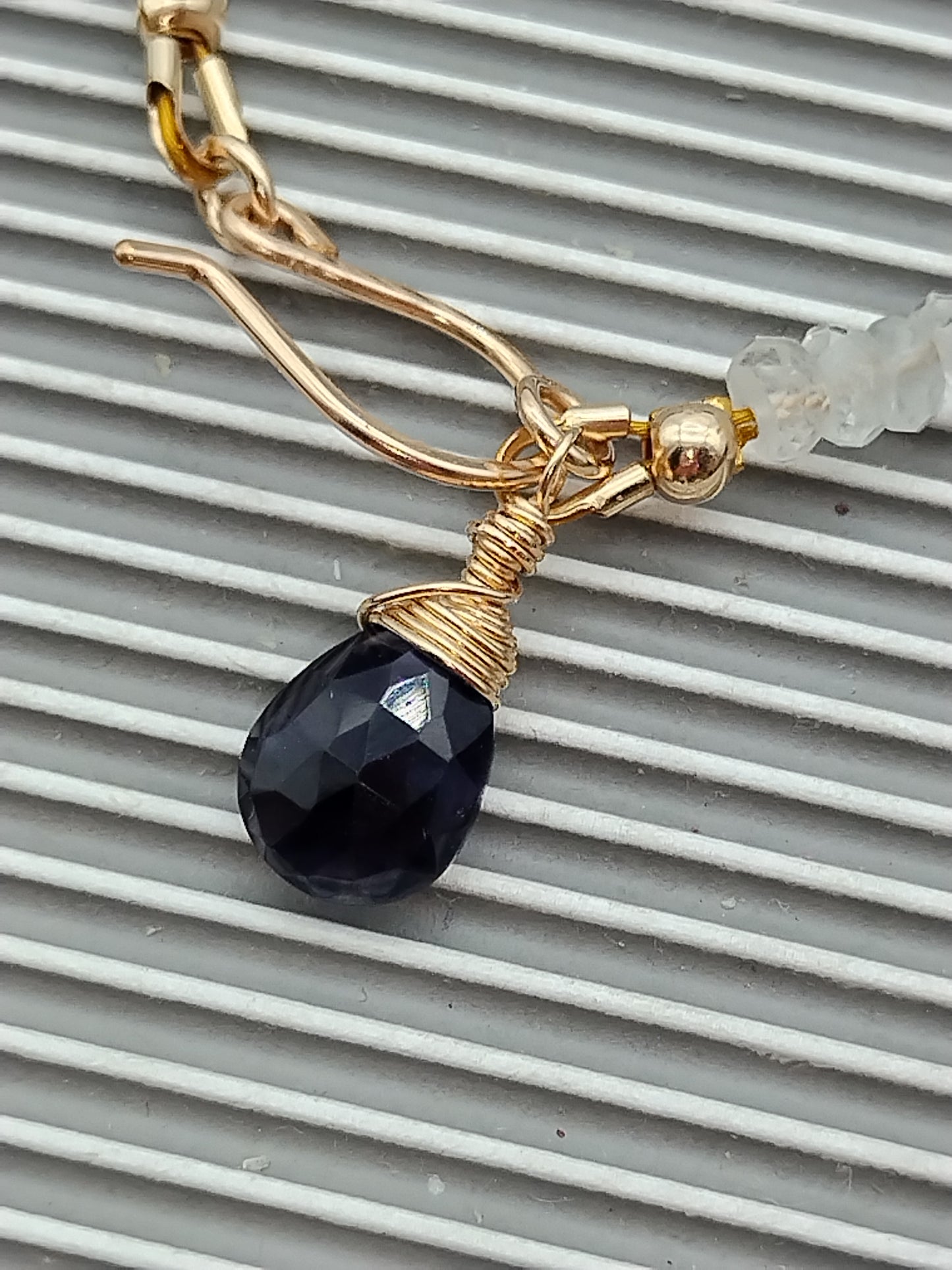 Ombre Aquamarine Beaded Bracelet with Iolite Dangling Charm, 14k Gold Filled