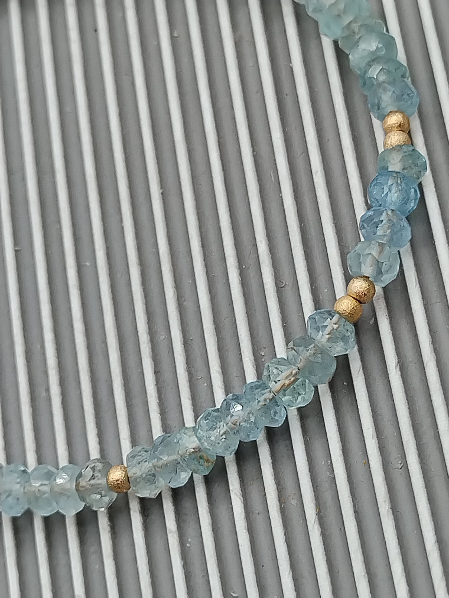 Ombre Aquamarine Beaded Bracelet with Iolite Dangling Charm, 14k Gold Filled