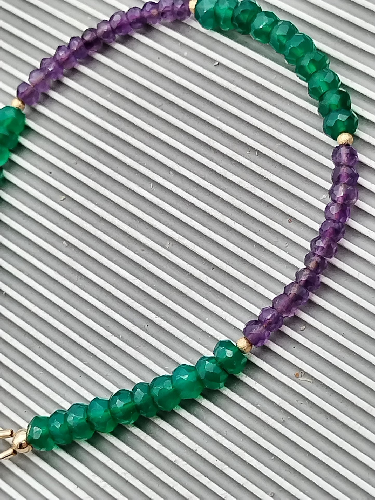 Green Onyx & Amethyst Rondelle Bracelet, Gemstone 14k Gold Filled Bracelet