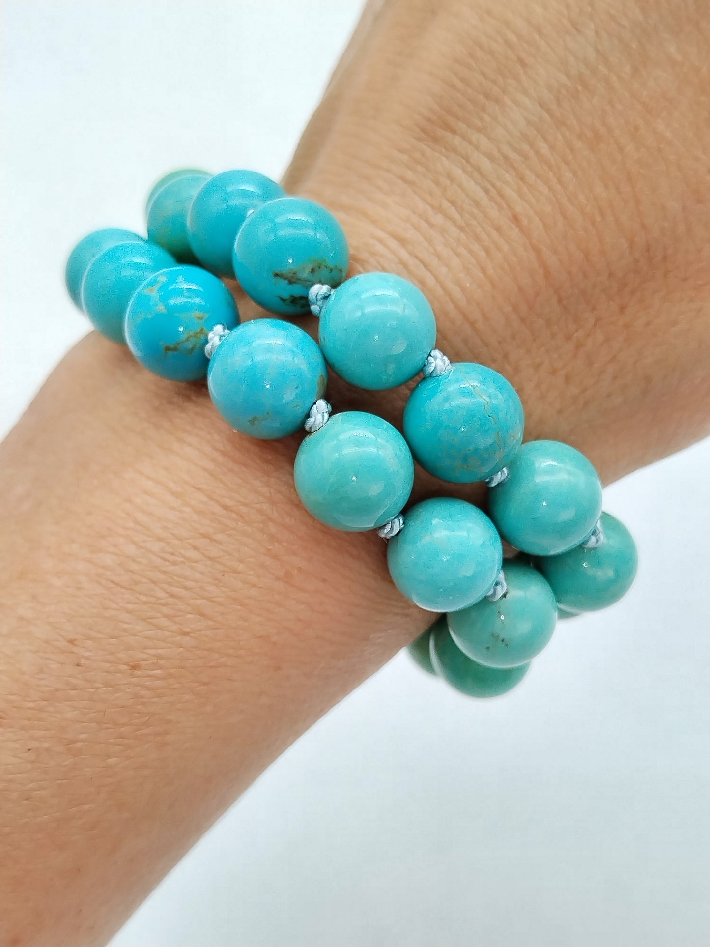 Large Campitos Turquoise Beaded Bracelet, Turquoise White - Yellow Solid Gold Bracelet, Minimalist Gemstone Bracelett