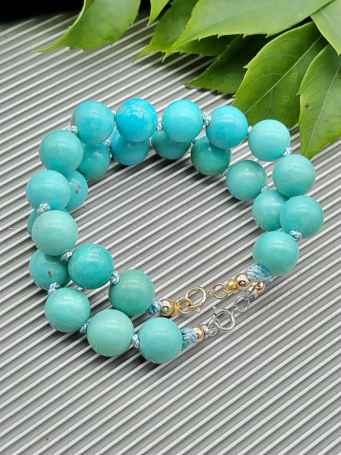 Large Campitos Turquoise Beaded Bracelet, Turquoise White - Yellow Solid Gold Bracelet, Minimalist Gemstone Bracelett