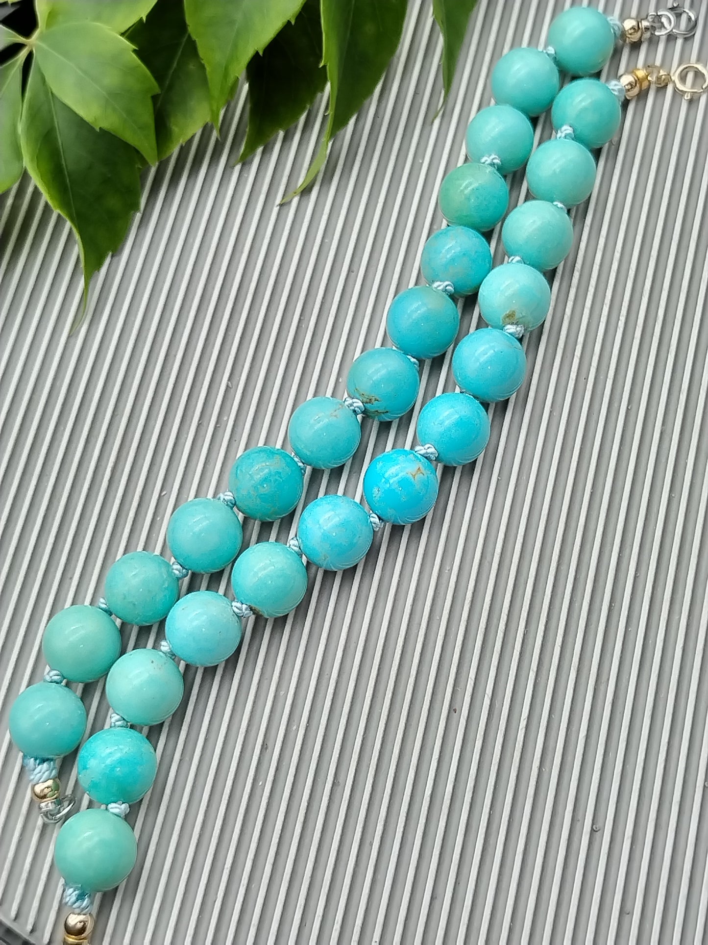 Large Campitos Turquoise Beaded Bracelet, Turquoise White - Yellow Solid Gold Bracelet, Minimalist Gemstone Bracelett