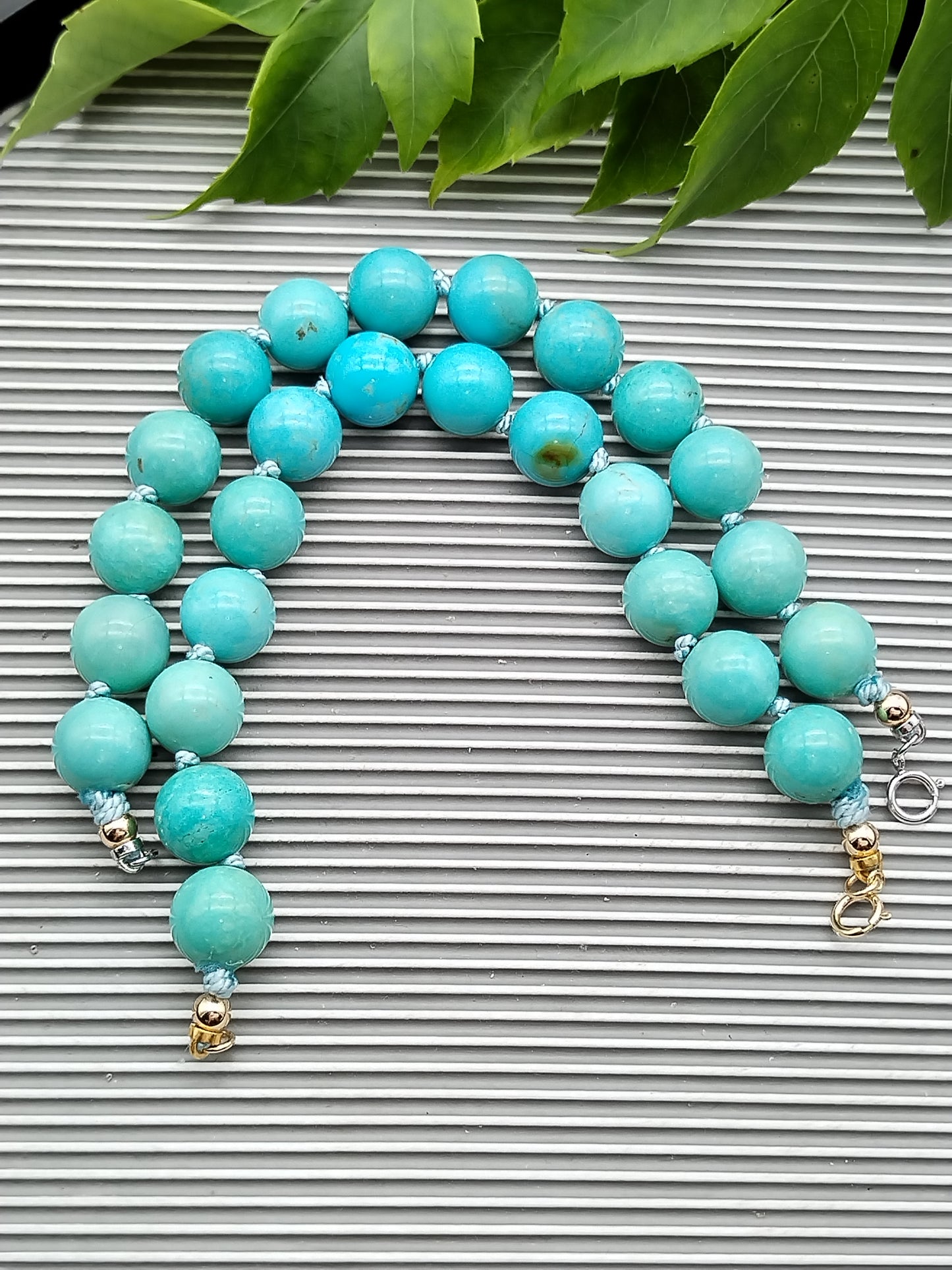 Large Campitos Turquoise Beaded Bracelet, Turquoise White - Yellow Solid Gold Bracelet, Minimalist Gemstone Bracelett