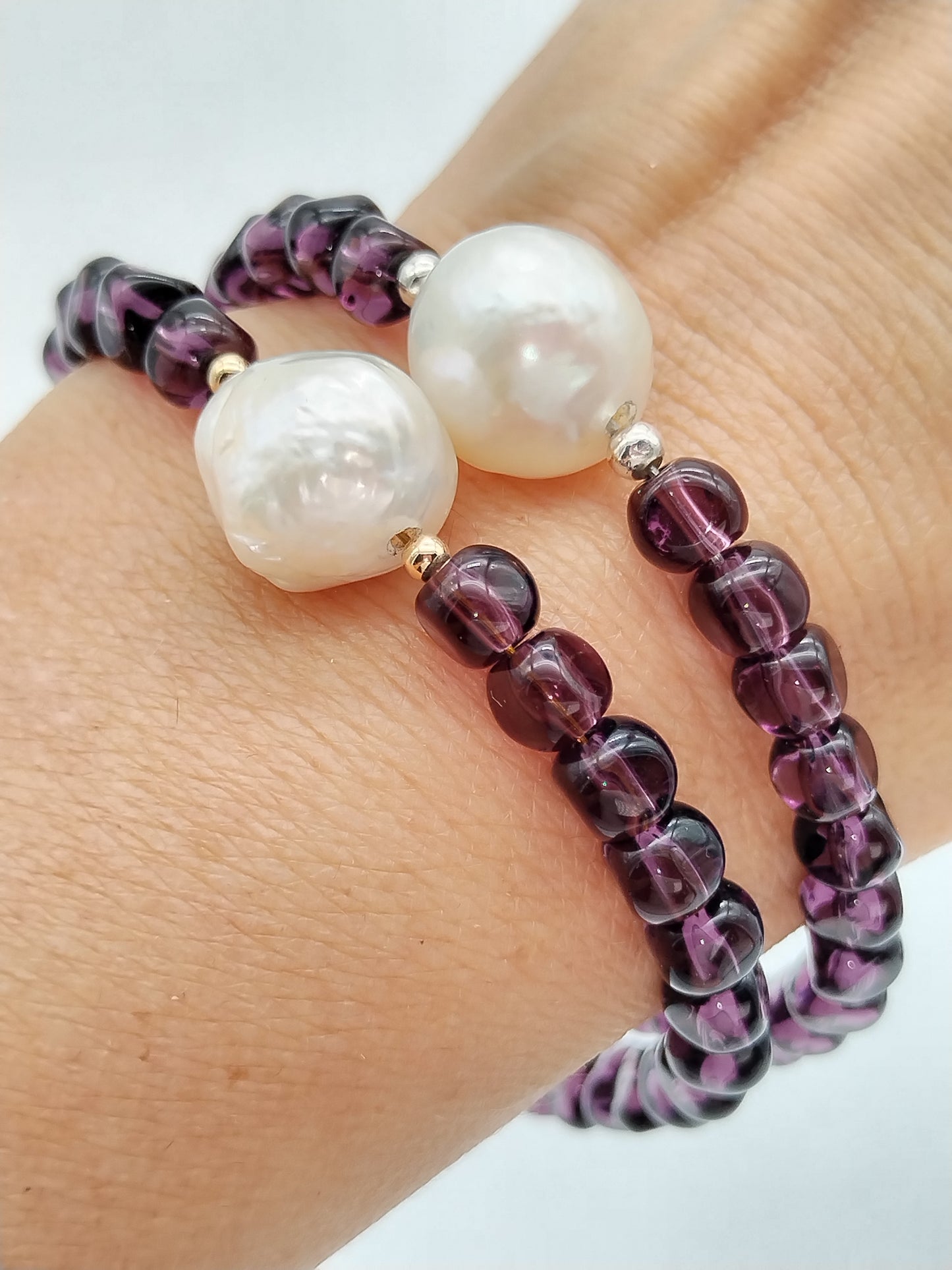 Edison Pearl & Amethyst nuggets Bracelet, Sterling Silver, 14k Gold Filled, Gemstone Beaded Bracelet