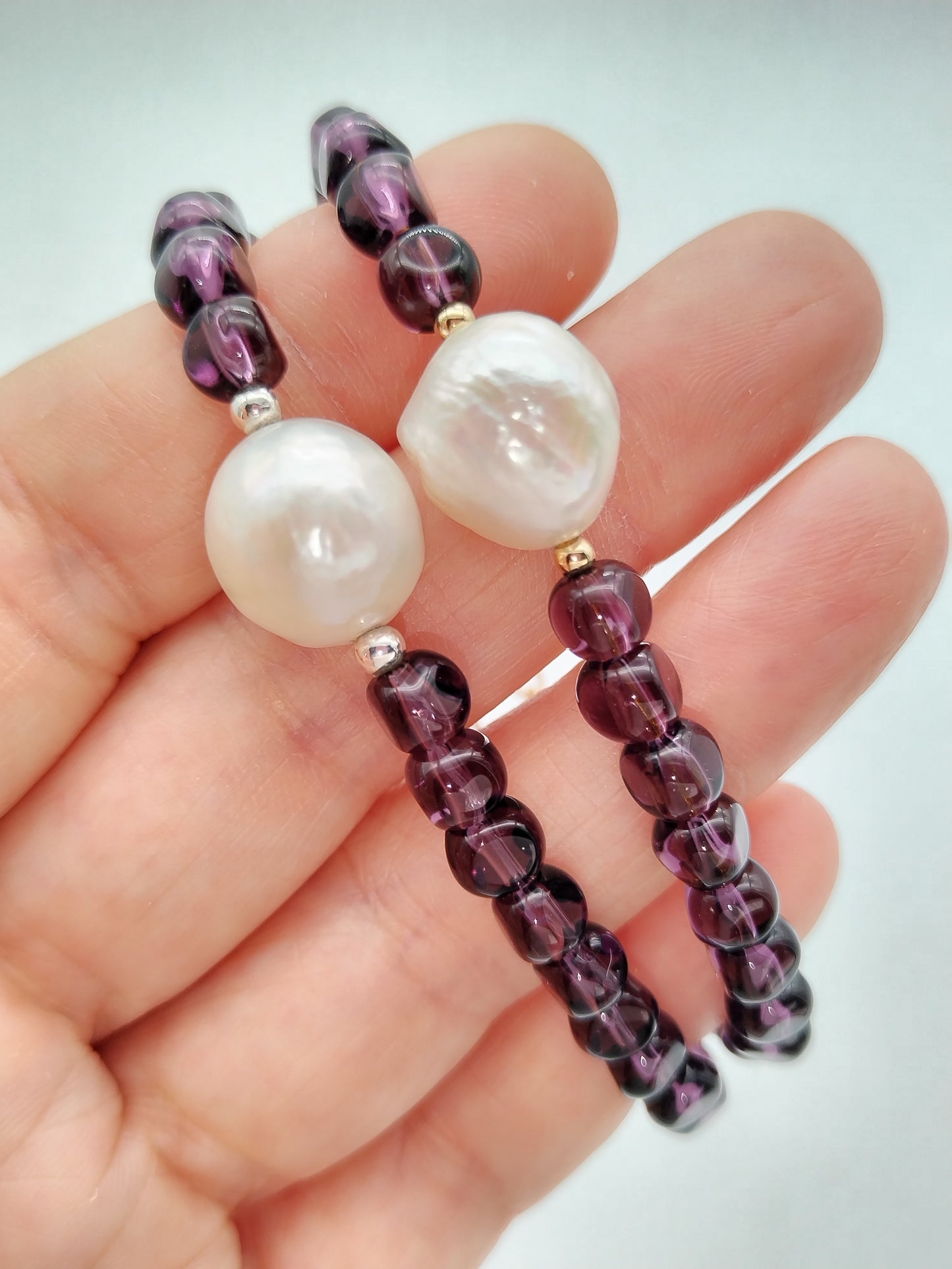 Edison Pearl & Amethyst nuggets Bracelet, Sterling Silver, 14k Gold Filled, Gemstone Beaded Bracelet