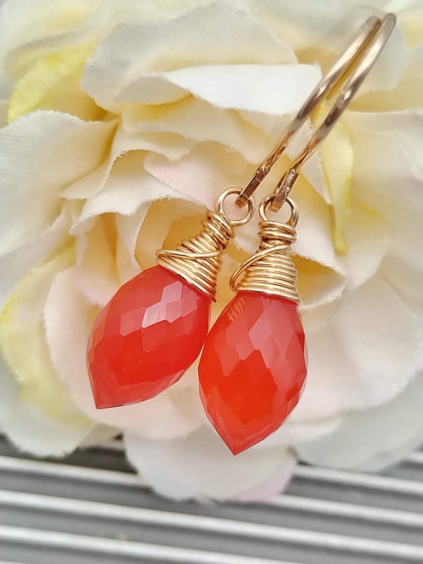 Carnelian Dew Drop Earrings, 14k Gold Filled Dangle Earrings, Small Gemstone Everyday Earrings