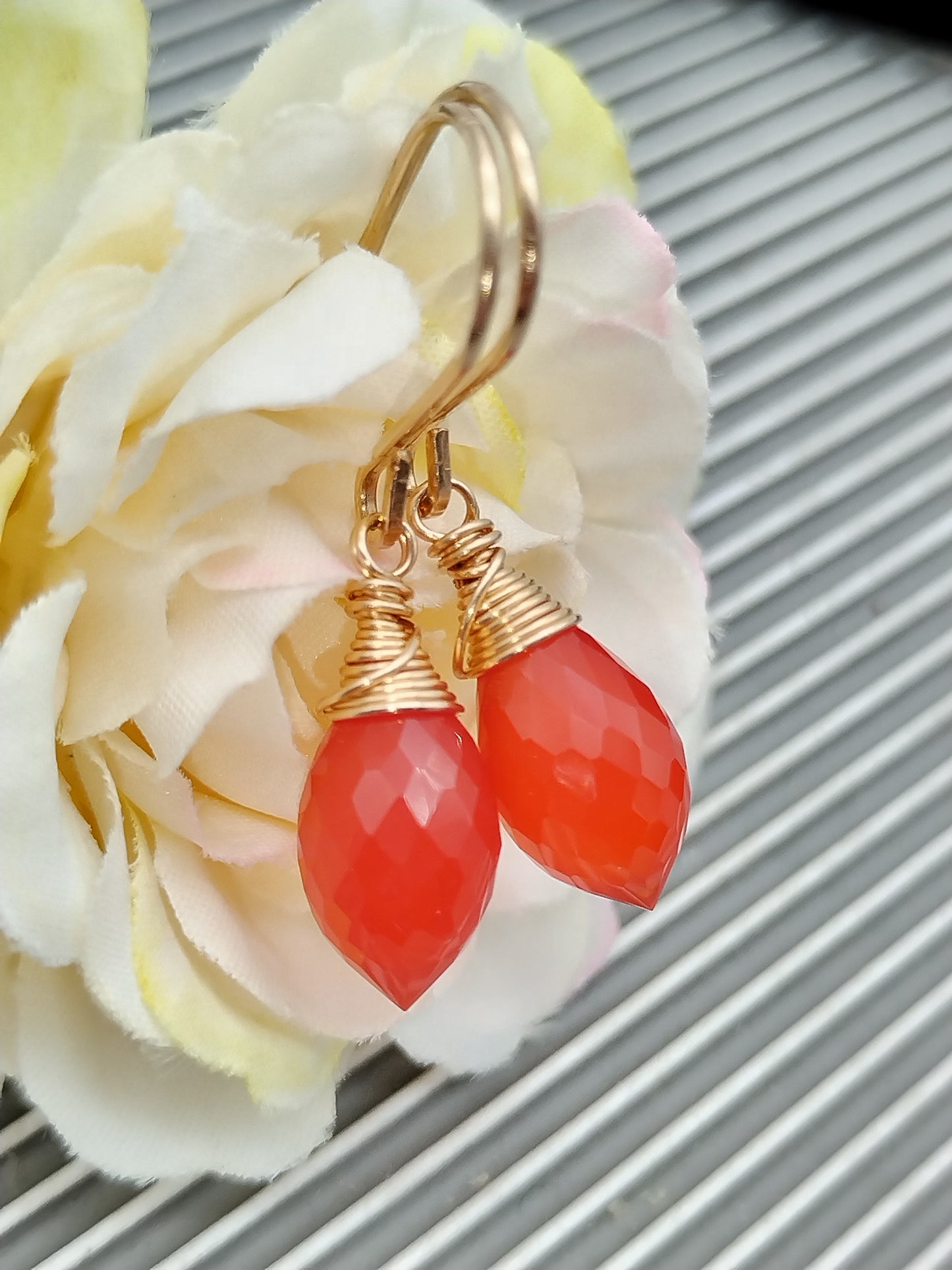 Carnelian Dew Drop Earrings, 14k Gold Filled Dangle Earrings, Small Gemstone Everyday Earrings