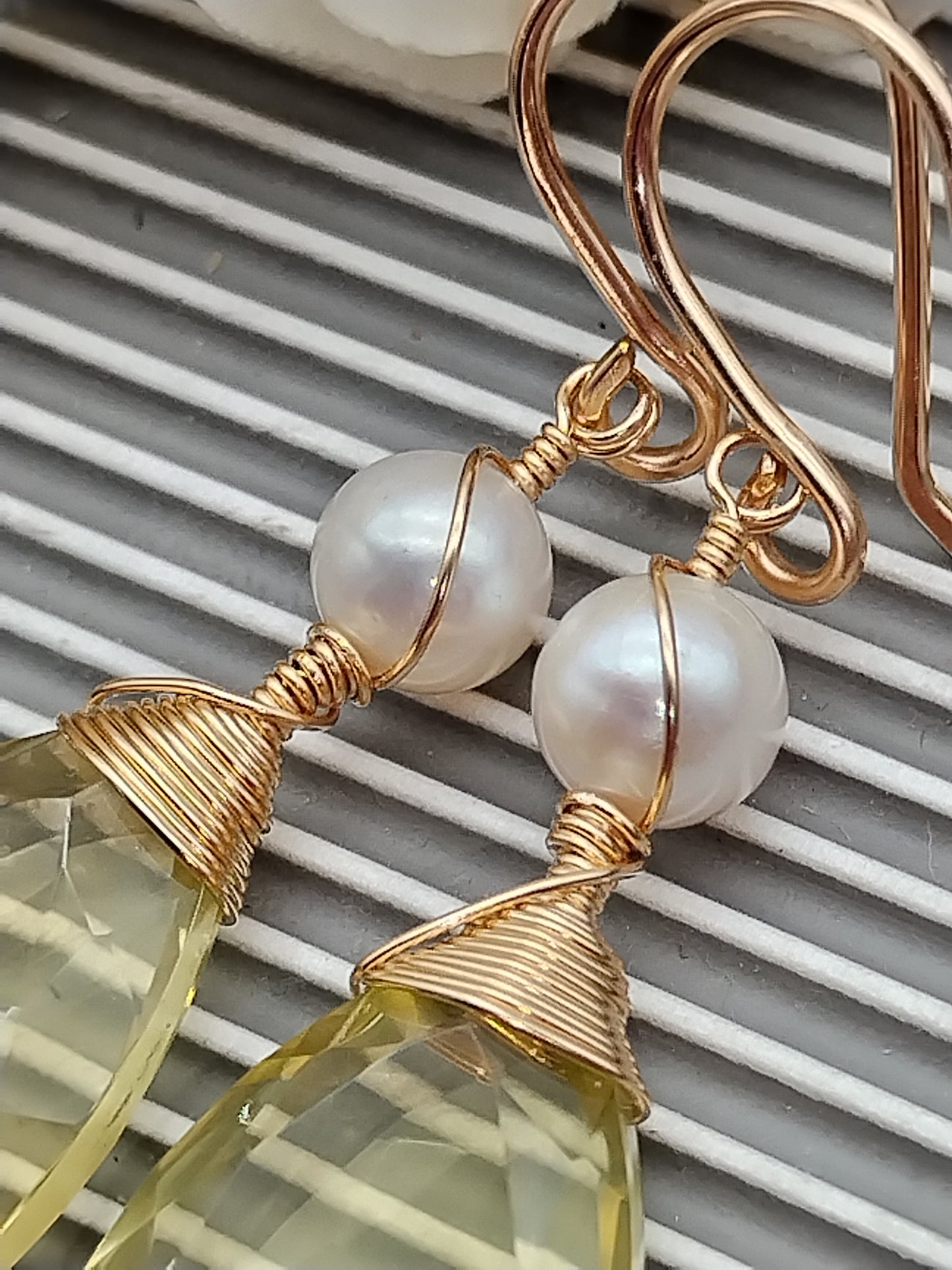 Large Lemon Quartz Drop Earrings, 14k Gold Filled Dangle Earrings, Fresh Water Pearl Earrings