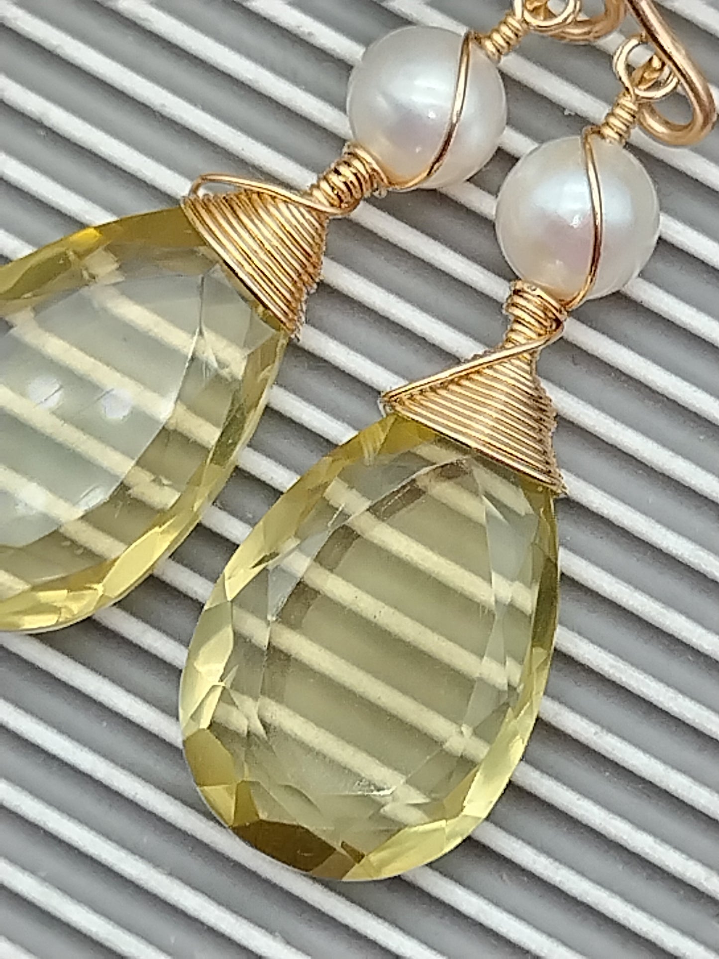 Large Lemon Quartz Drop Earrings, 14k Gold Filled Dangle Earrings, Fresh Water Pearl Earrings