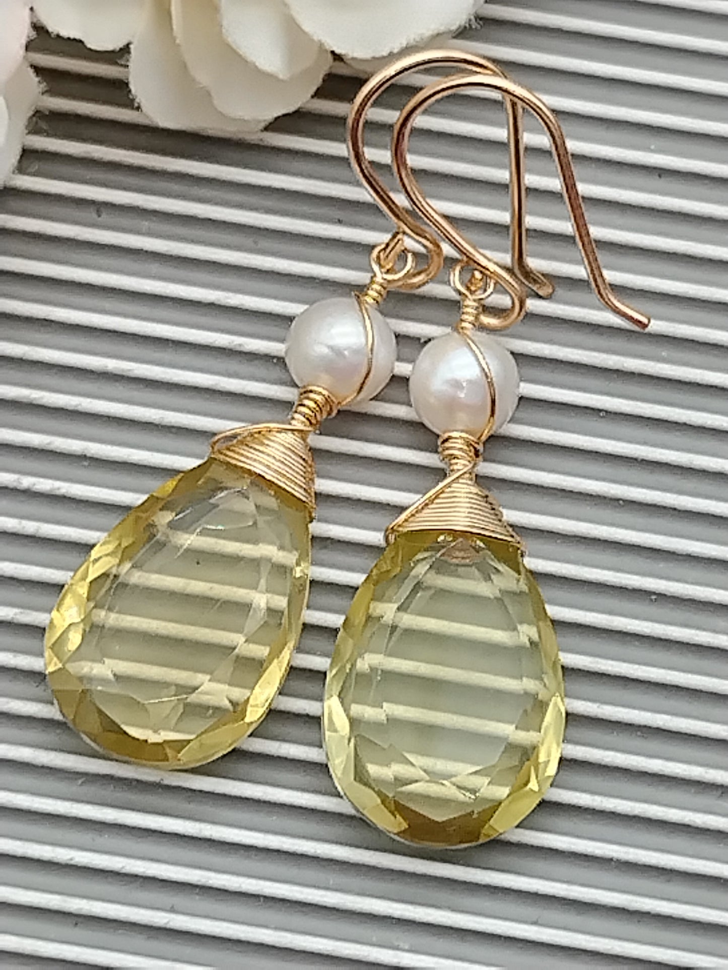 Large Lemon Quartz Drop Earrings, 14k Gold Filled Dangle Earrings, Fresh Water Pearl Earrings