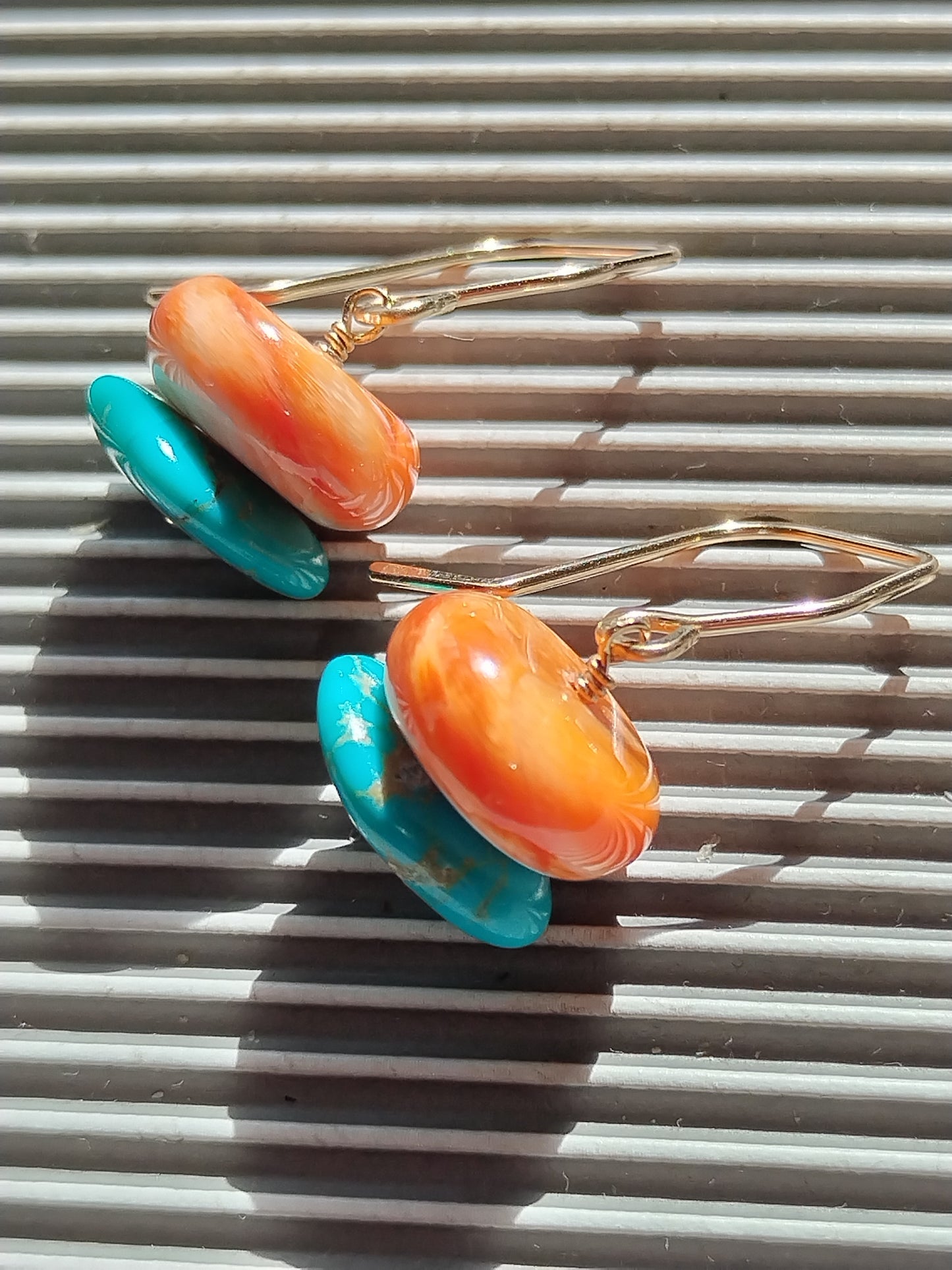 Genuine Turquoise & Spiny Oyster Earrings, Gold Filled, Sterling Silver, Holiday Gifts, Women Jewelry,