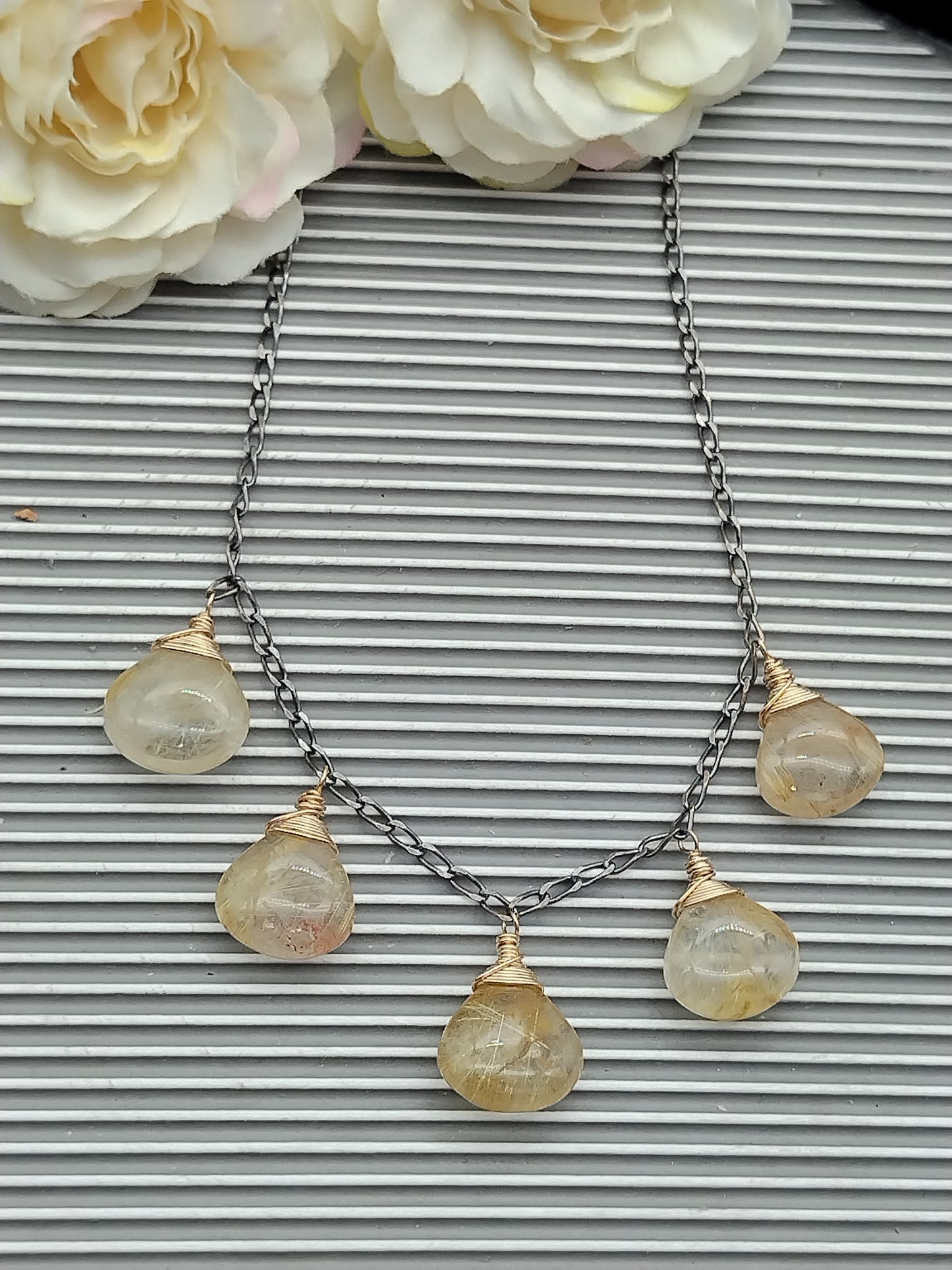 Golden Rutilated Quartz Necklace, Gemstone Drop Necklace, Sterling Silver, 14k Gold Filled, Fine Jewelry, Gifts for Women