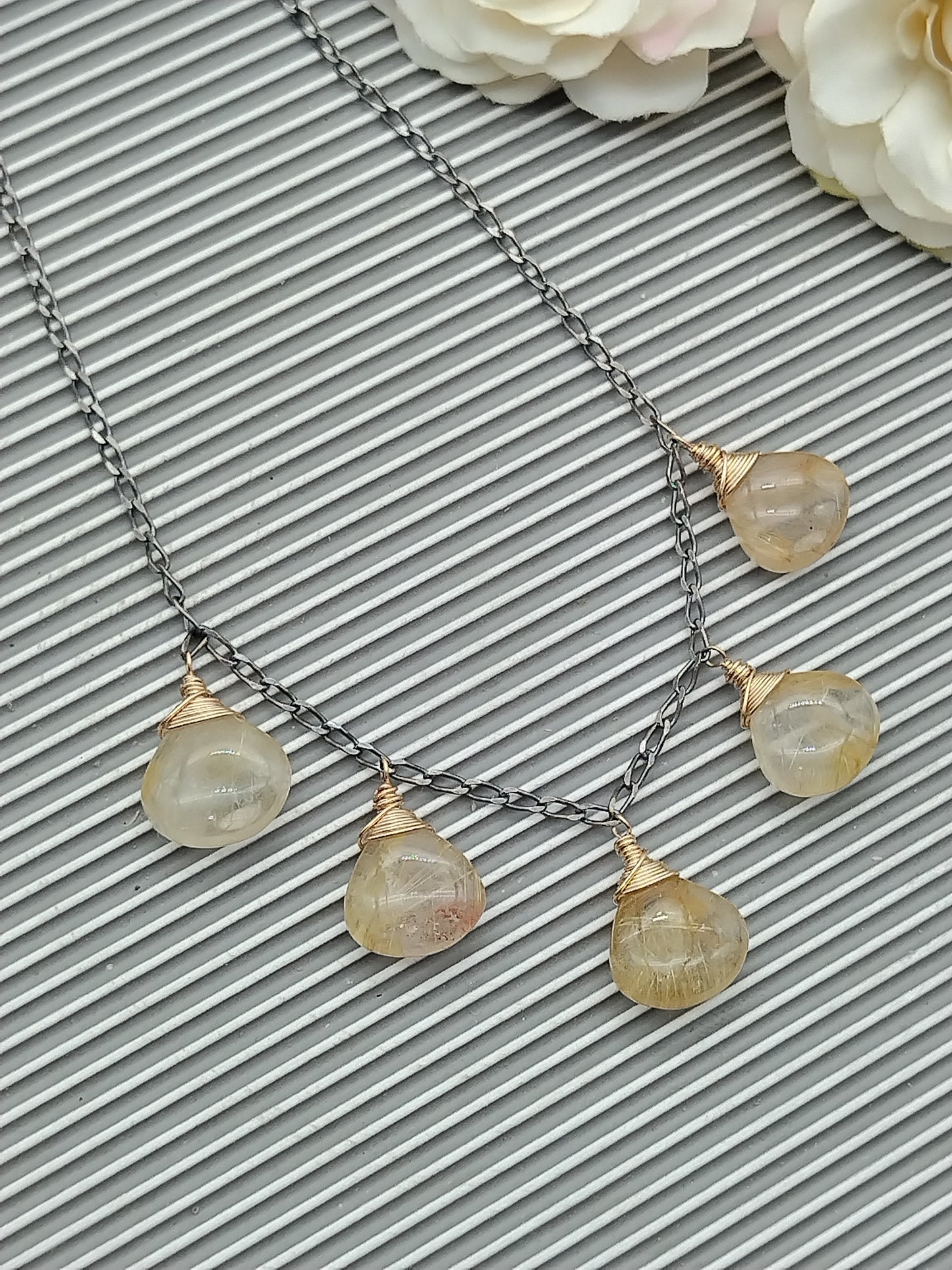 Golden Rutilated Quartz Necklace, Gemstone Drop Necklace, Sterling Silver, 14k Gold Filled, Fine Jewelry, Gifts for Women