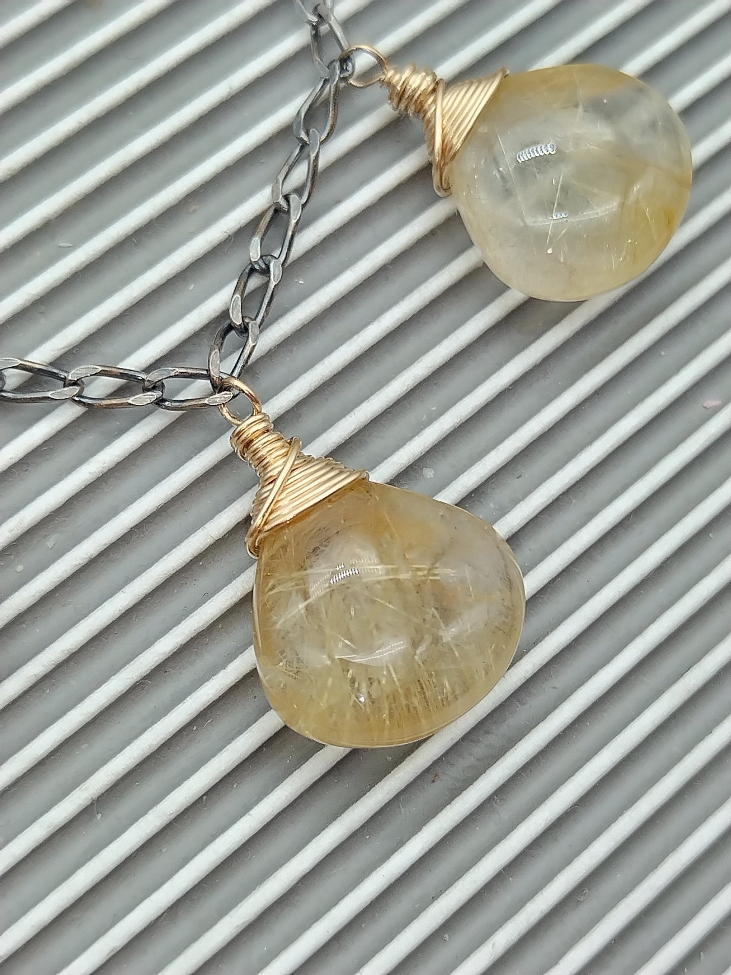 Golden Rutilated Quartz Necklace, Gemstone Drop Necklace, Sterling Silver, 14k Gold Filled, Fine Jewelry, Gifts for Women