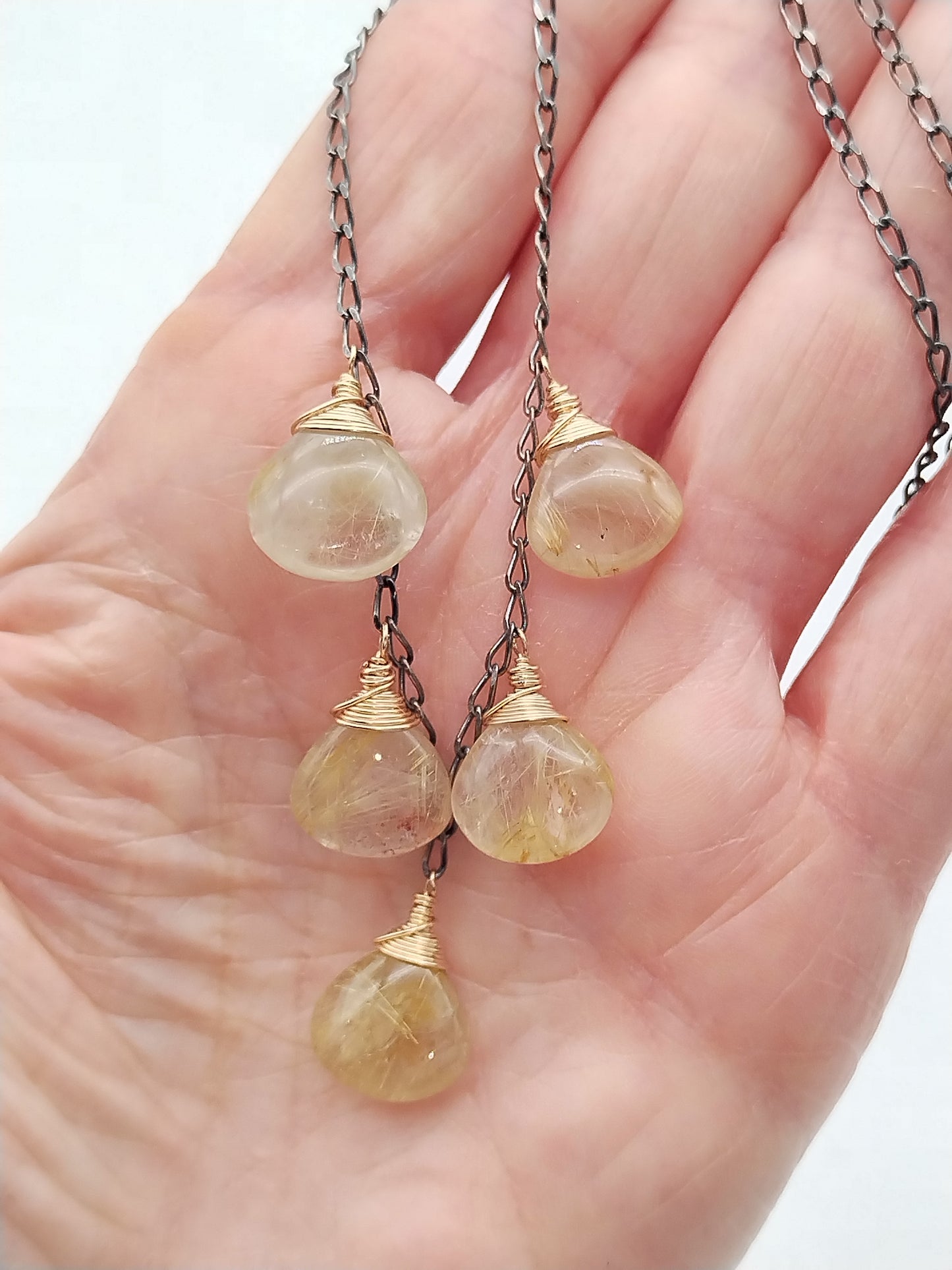 Golden Rutilated Quartz Necklace, Gemstone Drop Necklace, Sterling Silver, 14k Gold Filled, Fine Jewelry, Gifts for Women