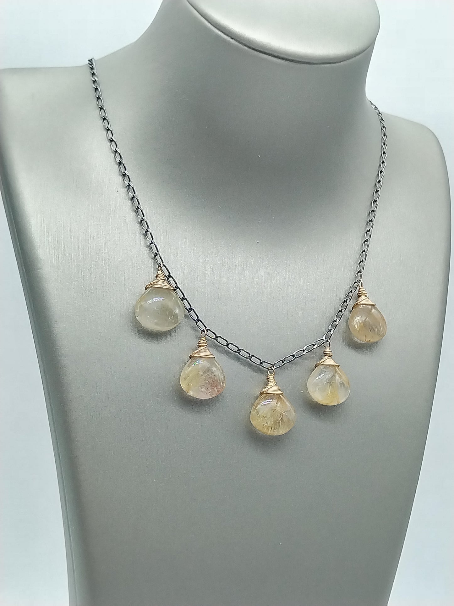 Golden Rutilated Quartz Necklace, Gemstone Drop Necklace, Sterling Silver, 14k Gold Filled, Fine Jewelry, Gifts for Women