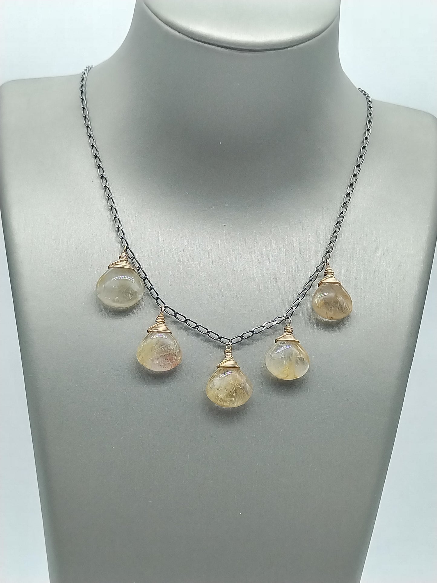 Golden Rutilated Quartz Necklace, Gemstone Drop Necklace, Sterling Silver, 14k Gold Filled, Fine Jewelry, Gifts for Women