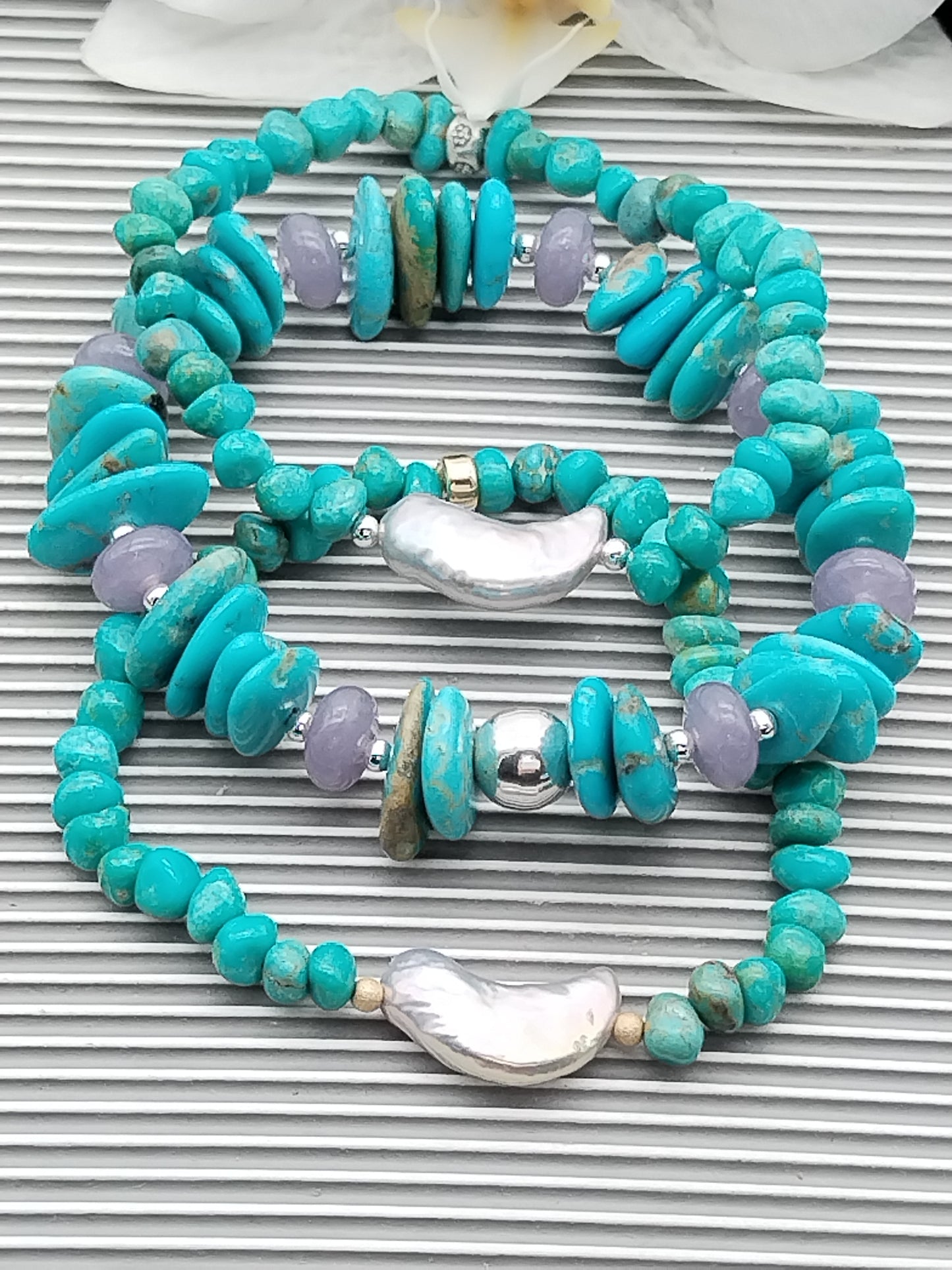 Genuine Turquoise and Lepidolite Bracelet, Stretch Sterling Silver Bracelet, Women Jewelry, Gifts for Her