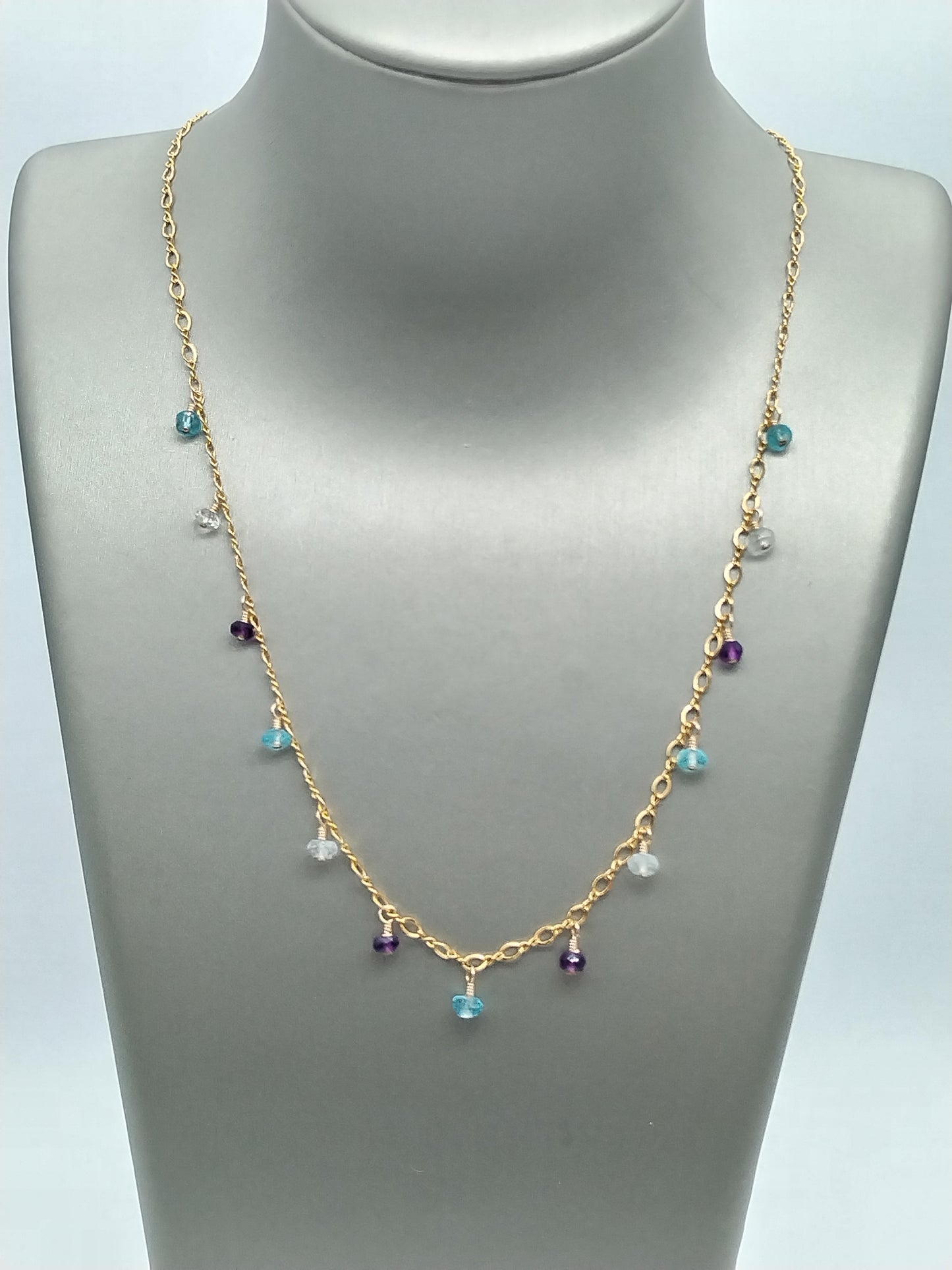 Amethyst, Aquamarine and Apatite Necklace, Multi Gemstone Necklace, Delicate Gold Filled Necklace, Beaded Necklace, Christmas Gifts, Gifts for Women, Dainty Jewelry