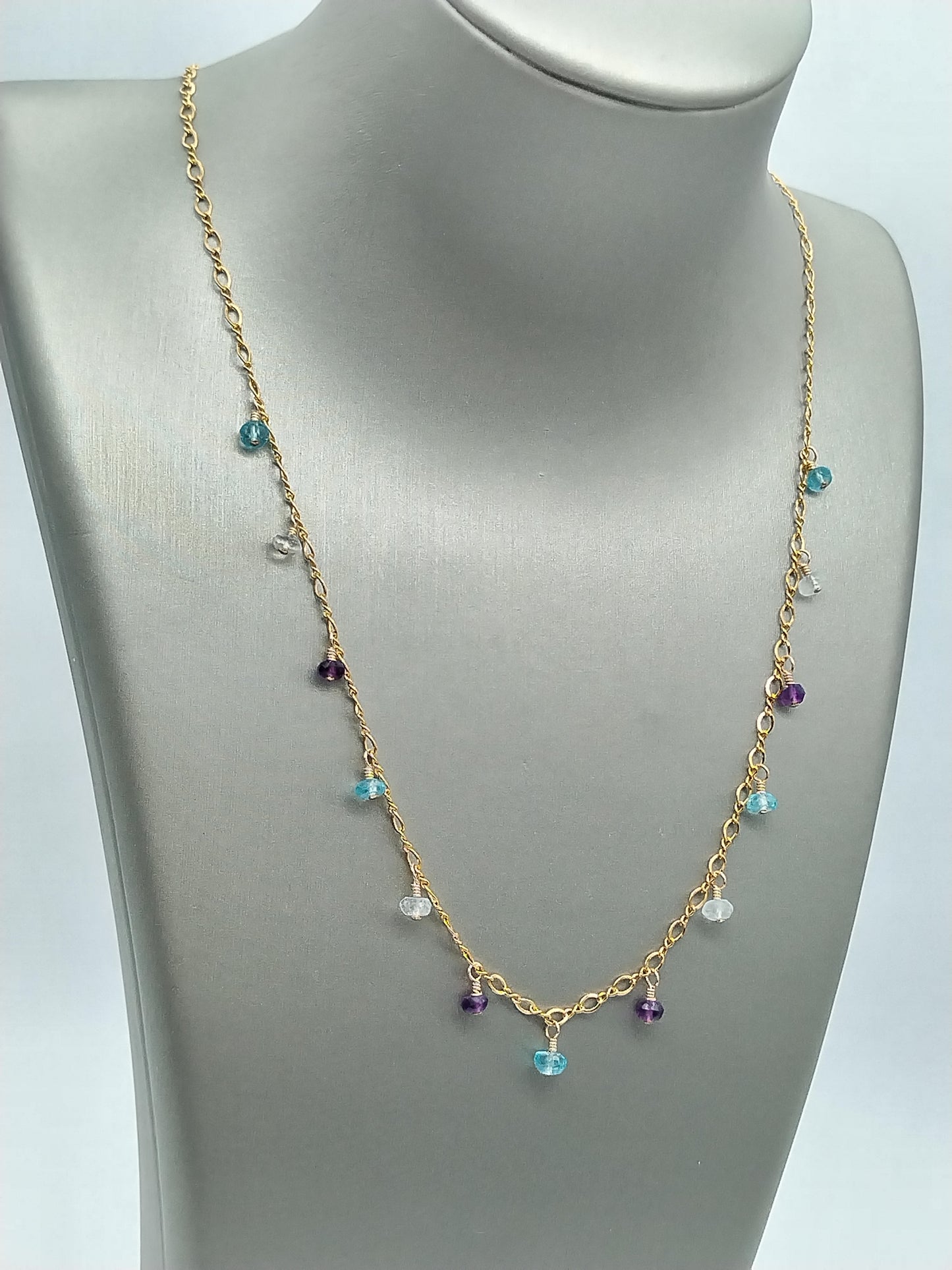 Amethyst, Aquamarine and Apatite Necklace, Multi Gemstone Necklace, Delicate Gold Filled Necklace, Beaded Necklace, Christmas Gifts, Gifts for Women, Dainty Jewelry