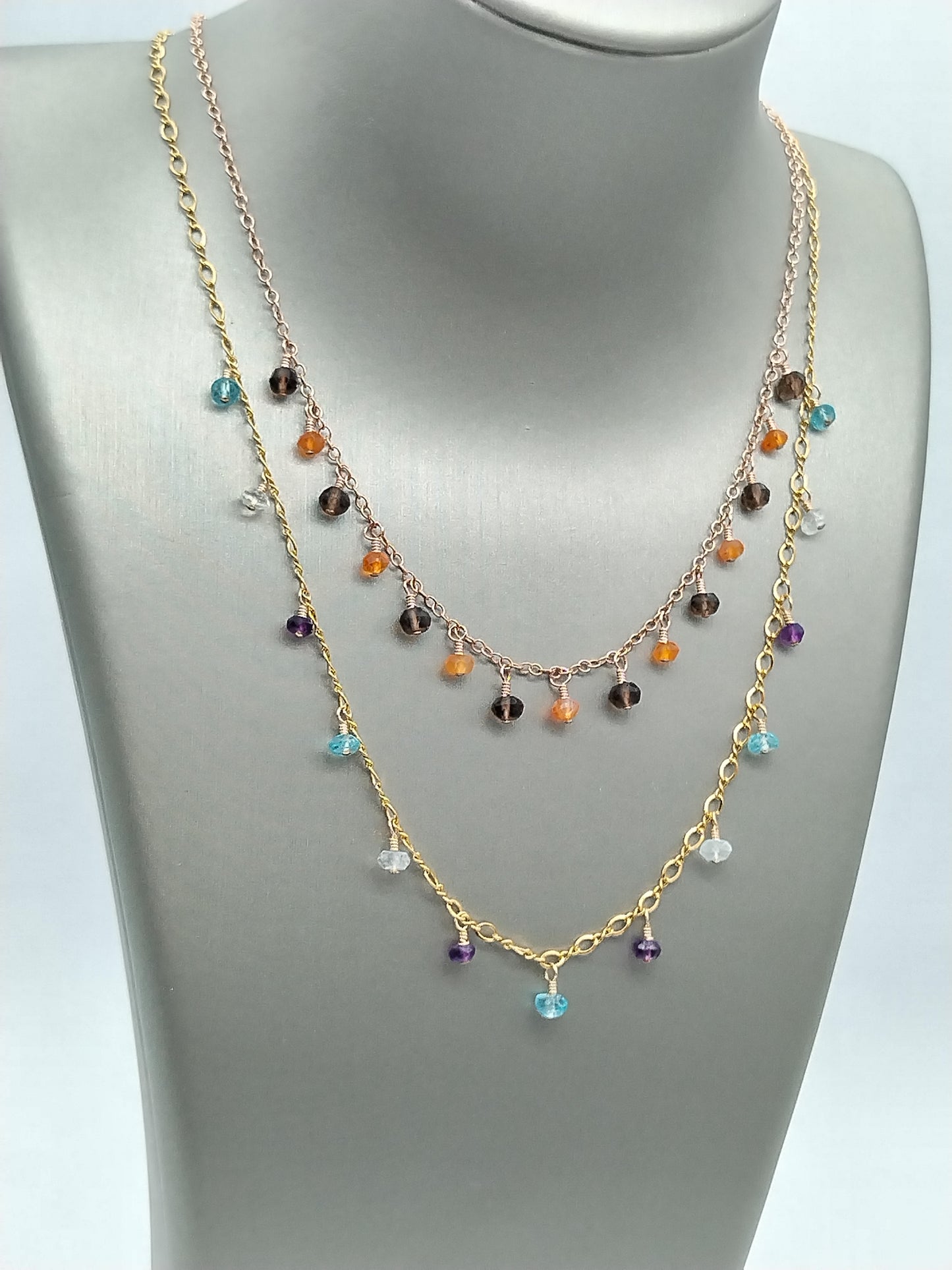 Amethyst, Aquamarine and Apatite Necklace, Multi Gemstone Necklace, Delicate Gold Filled Necklace, Beaded Necklace, Christmas Gifts, Gifts for Women, Dainty Jewelry