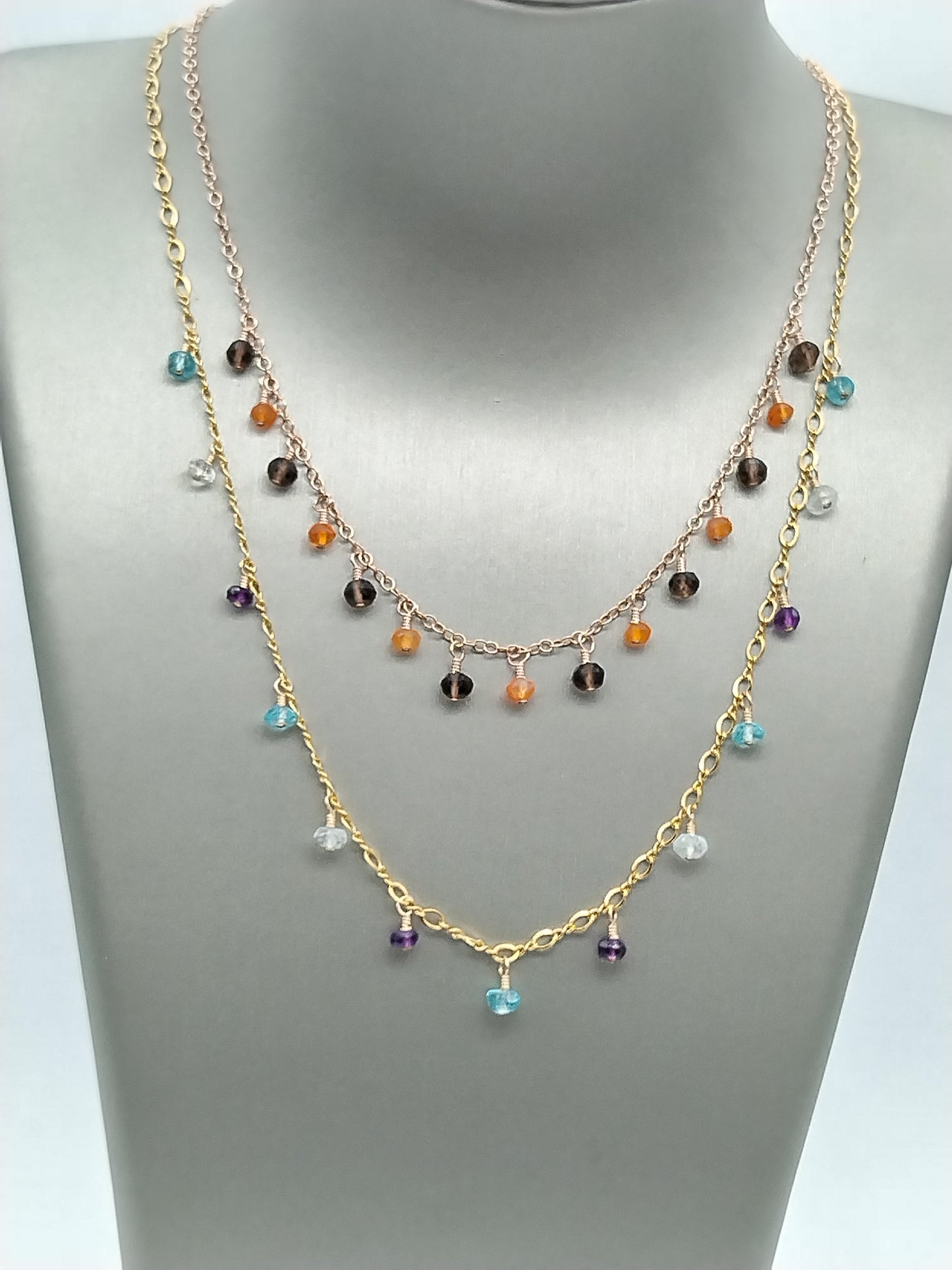 Amethyst, Aquamarine and Apatite Necklace, Multi Gemstone Necklace, Delicate Gold Filled Necklace, Beaded Necklace, Christmas Gifts, Gifts for Women, Dainty Jewelry