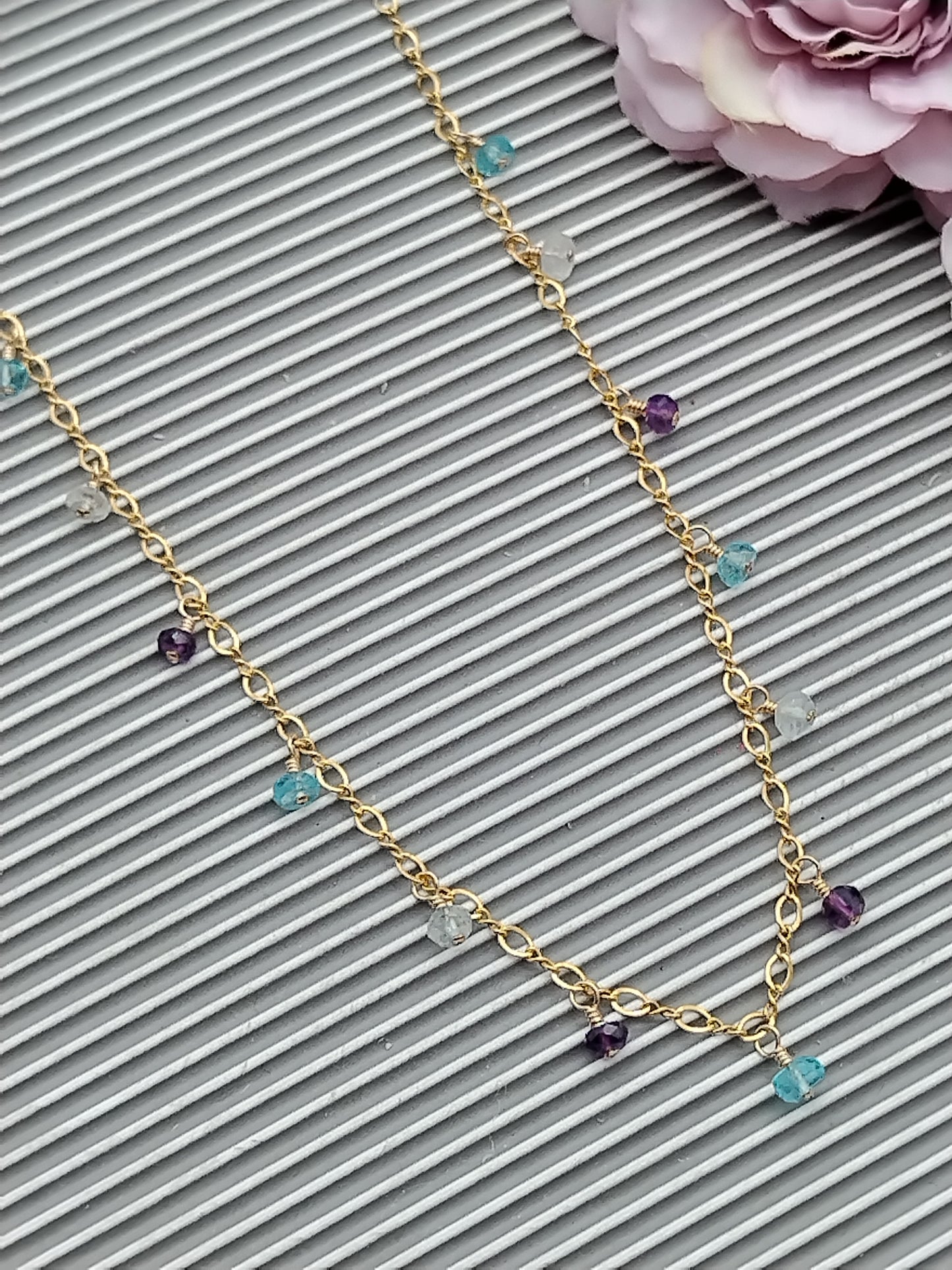 Amethyst, Aquamarine and Apatite Necklace, Multi Gemstone Necklace, Delicate Gold Filled Necklace, Beaded Necklace, Christmas Gifts, Gifts for Women, Dainty Jewelry