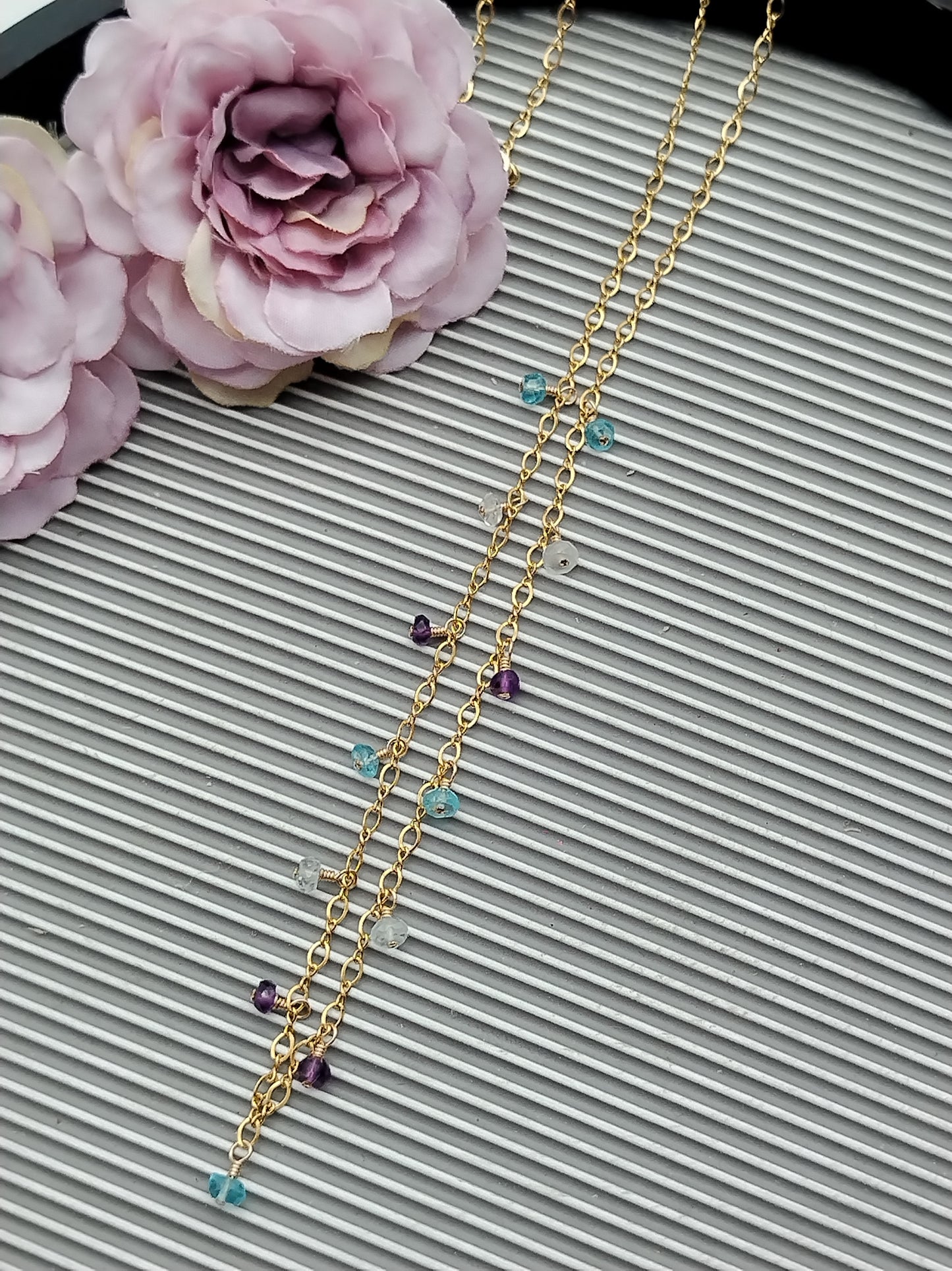 Amethyst, Aquamarine and Apatite Necklace, Multi Gemstone Necklace, Delicate Gold Filled Necklace, Beaded Necklace, Christmas Gifts, Gifts for Women, Dainty Jewelry