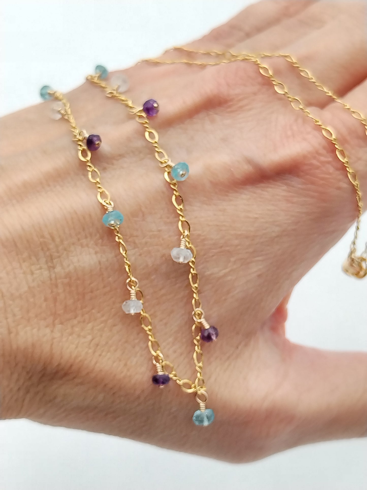 Amethyst, Aquamarine and Apatite Necklace, Multi Gemstone Necklace, Delicate Gold Filled Necklace, Beaded Necklace, Christmas Gifts, Gifts for Women, Dainty Jewelry