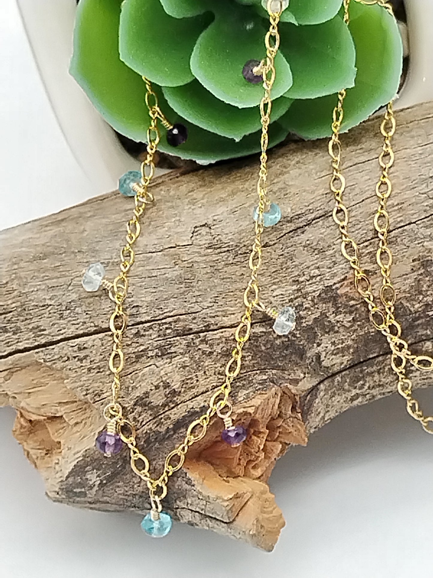 Amethyst, Aquamarine and Apatite Necklace, Multi Gemstone Necklace, Delicate Gold Filled Necklace, Beaded Necklace, Christmas Gifts, Gifts for Women, Dainty Jewelry