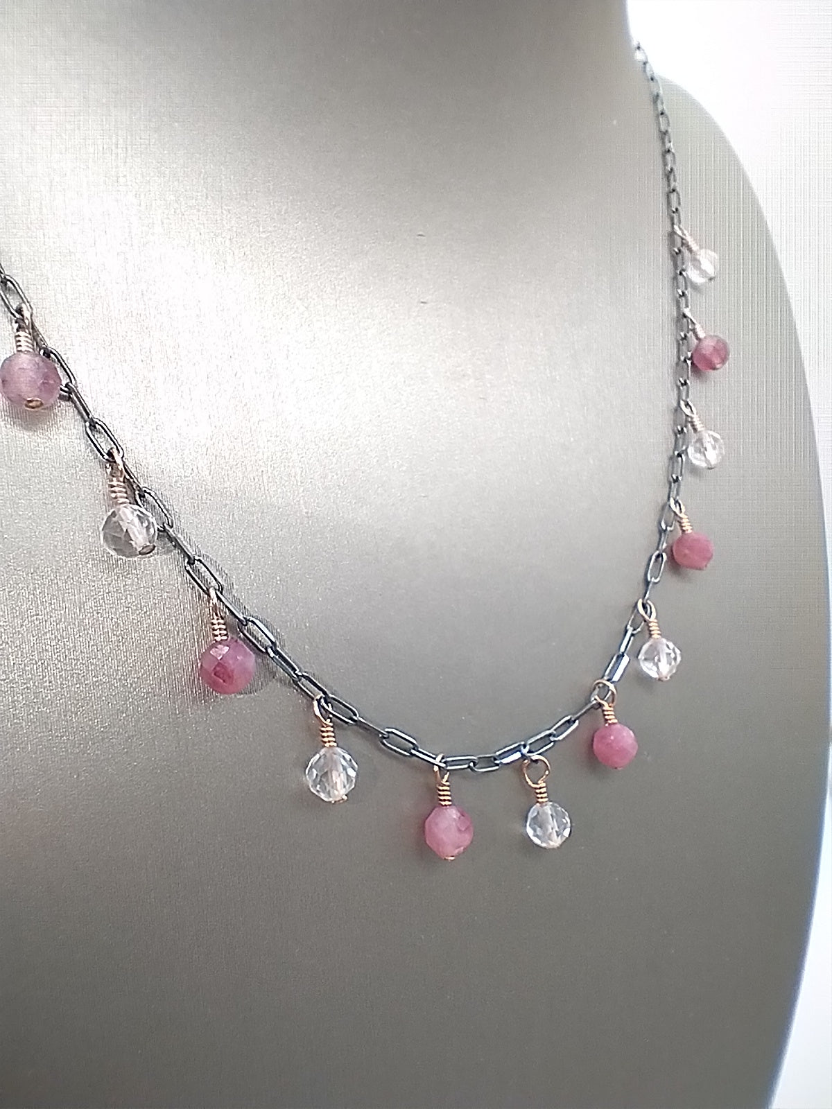 Collar con piedras preciosas de turmalina y cuarzo rosa, gargantilla de plata de ley, chapado en oro rosa de 14 k, regalo