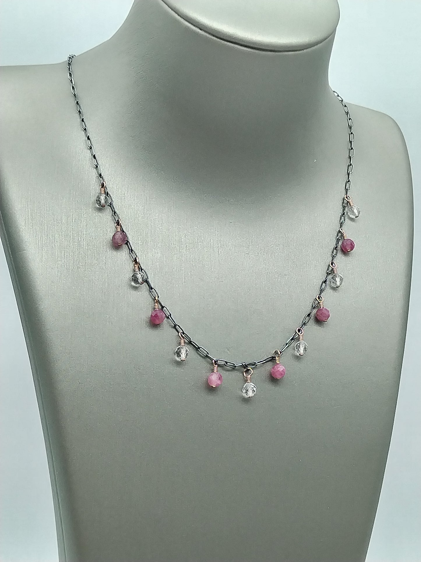 Collar con piedras preciosas de turmalina y cuarzo rosa, gargantilla de plata de ley, chapado en oro rosa de 14 k, regalo